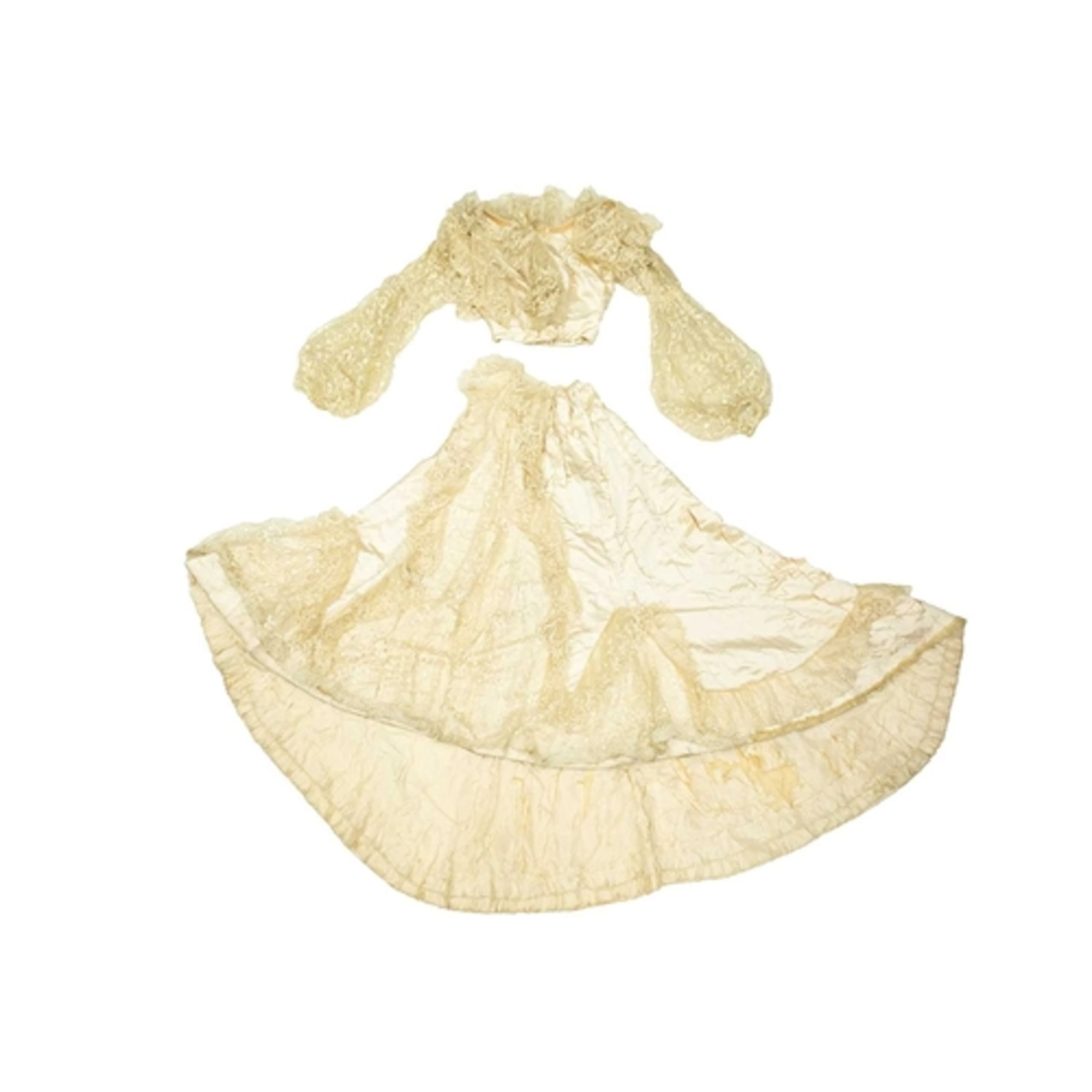 A late Victorian ivory silk two-piece wedding dress. The bon...