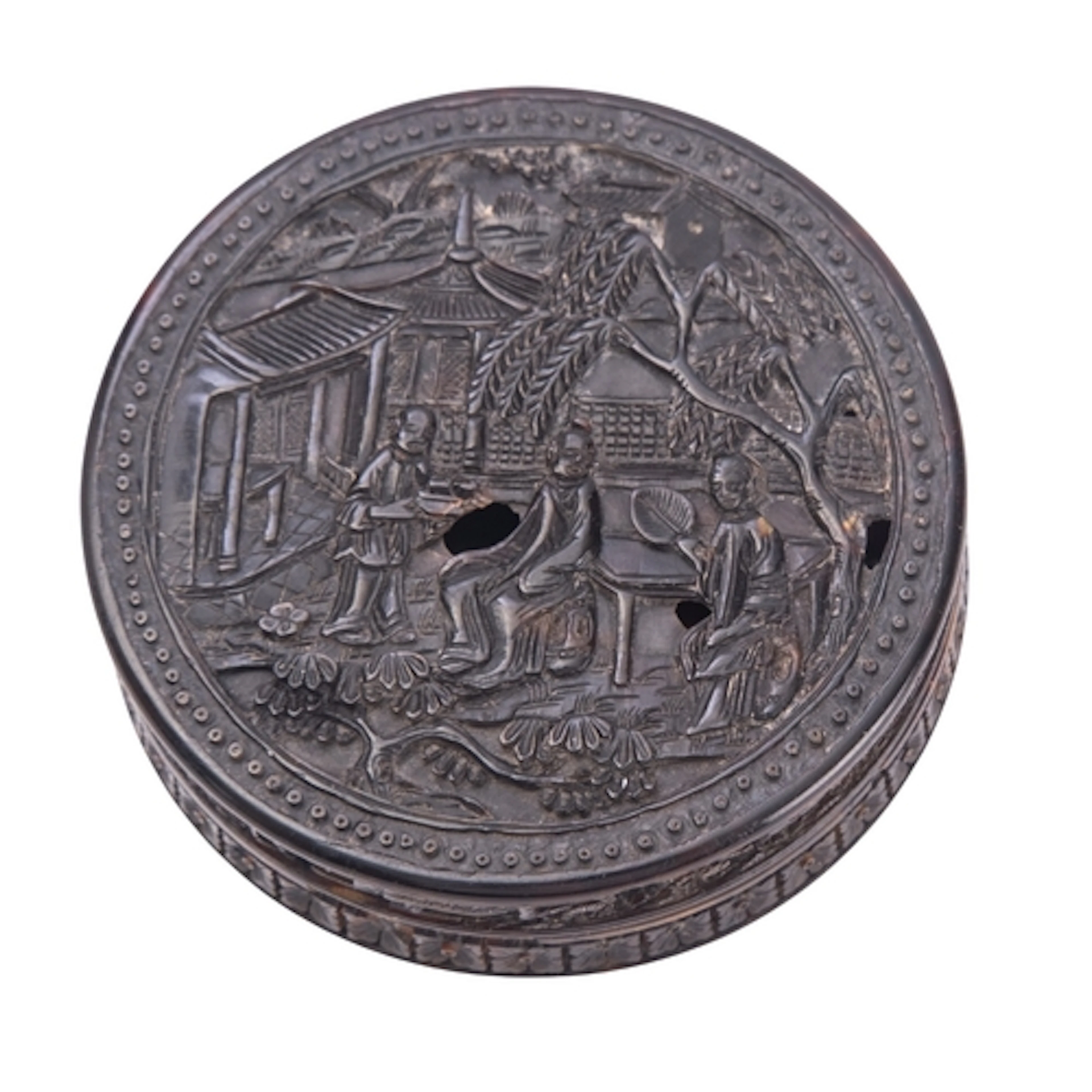 A Chinese Canton tortoiseshell circular box and cover, 19th ...