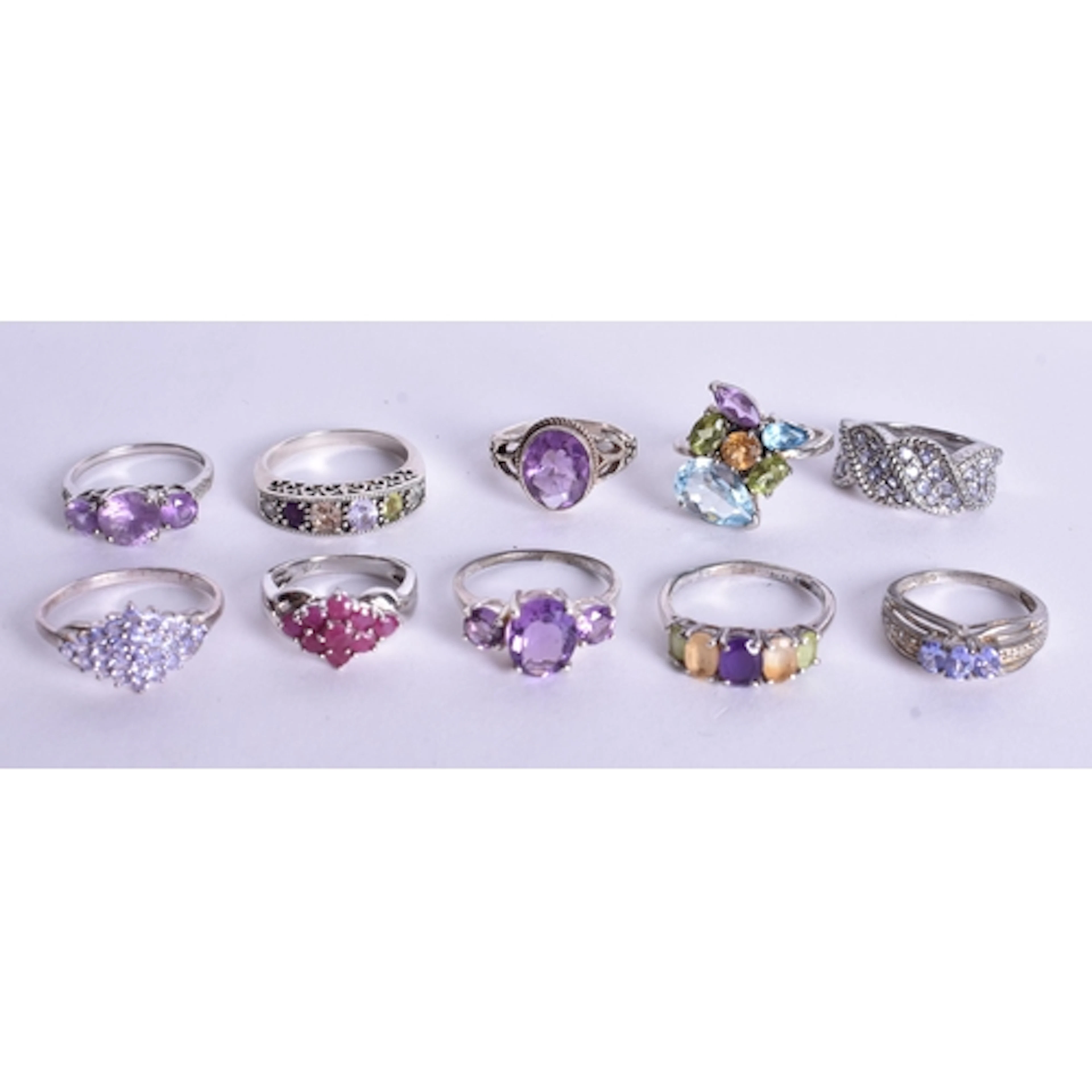 Collection of Sterling Silver Gemstone Rings inc. Tanzanite,...