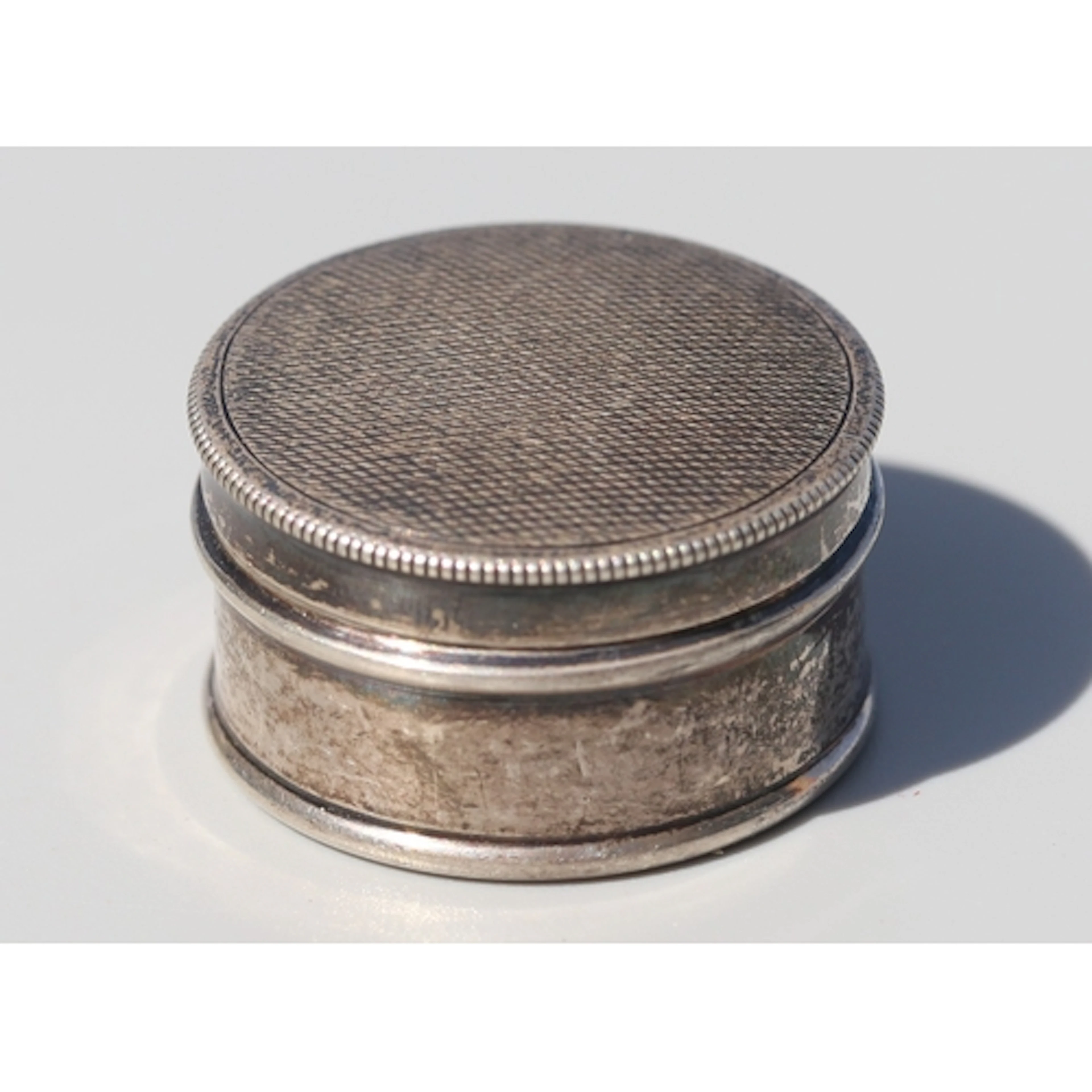 Sterling Silver Circular Form Keep Sake Box, Textured Lid 3....