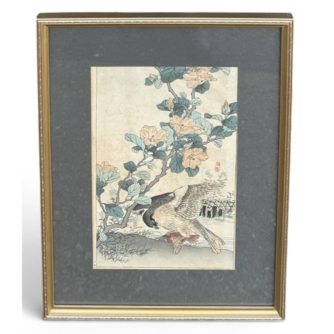 KŌNO BAIREI (JAPANESE, 1844-1895): YELLOW HIBISCUS AND FALCO...