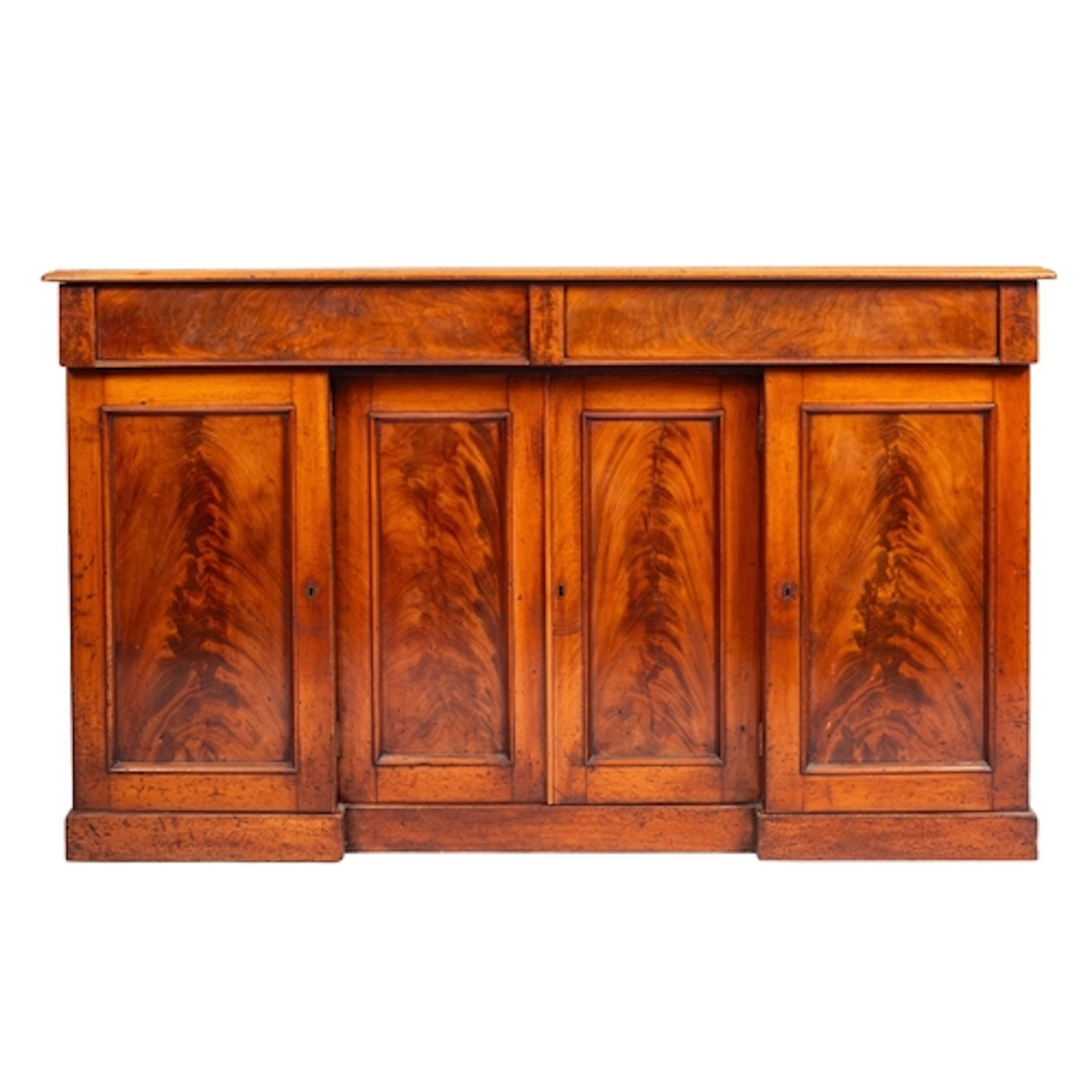An early Victorian walnut inverted breakfront side cabinet, ...