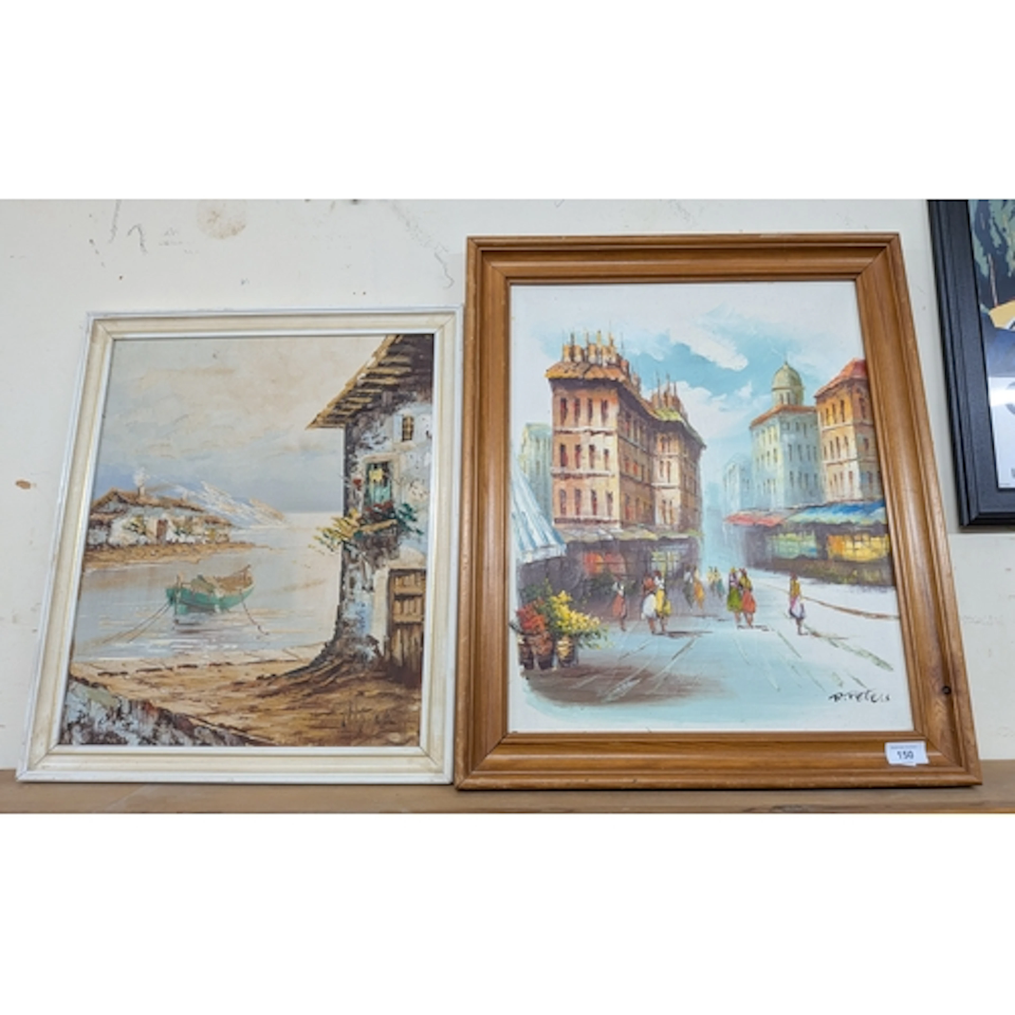 Two mid century oil paintings of Spanish scenes, the larger ...