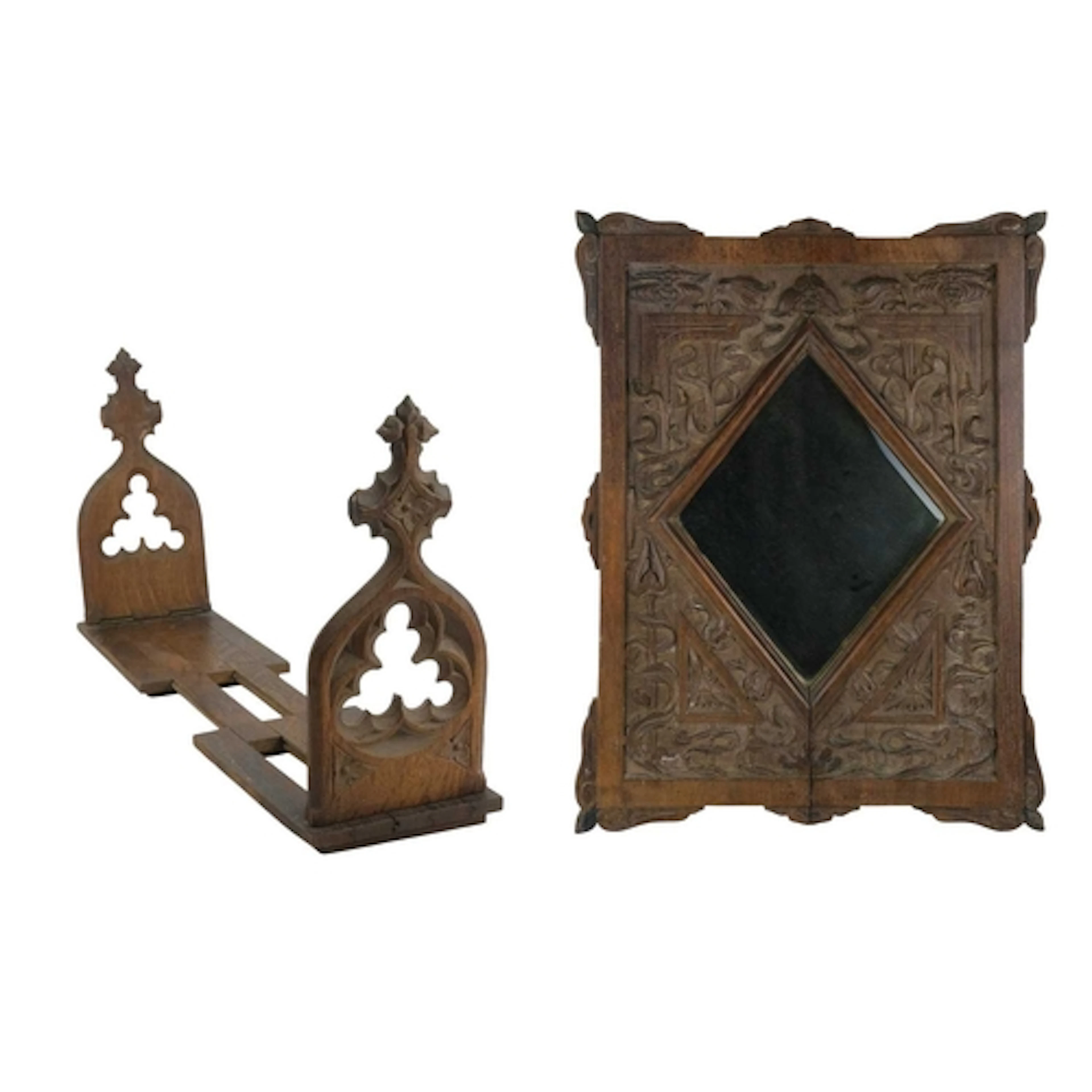 A Victorian Gothic oak sliding adjustable book rack. Maximum...