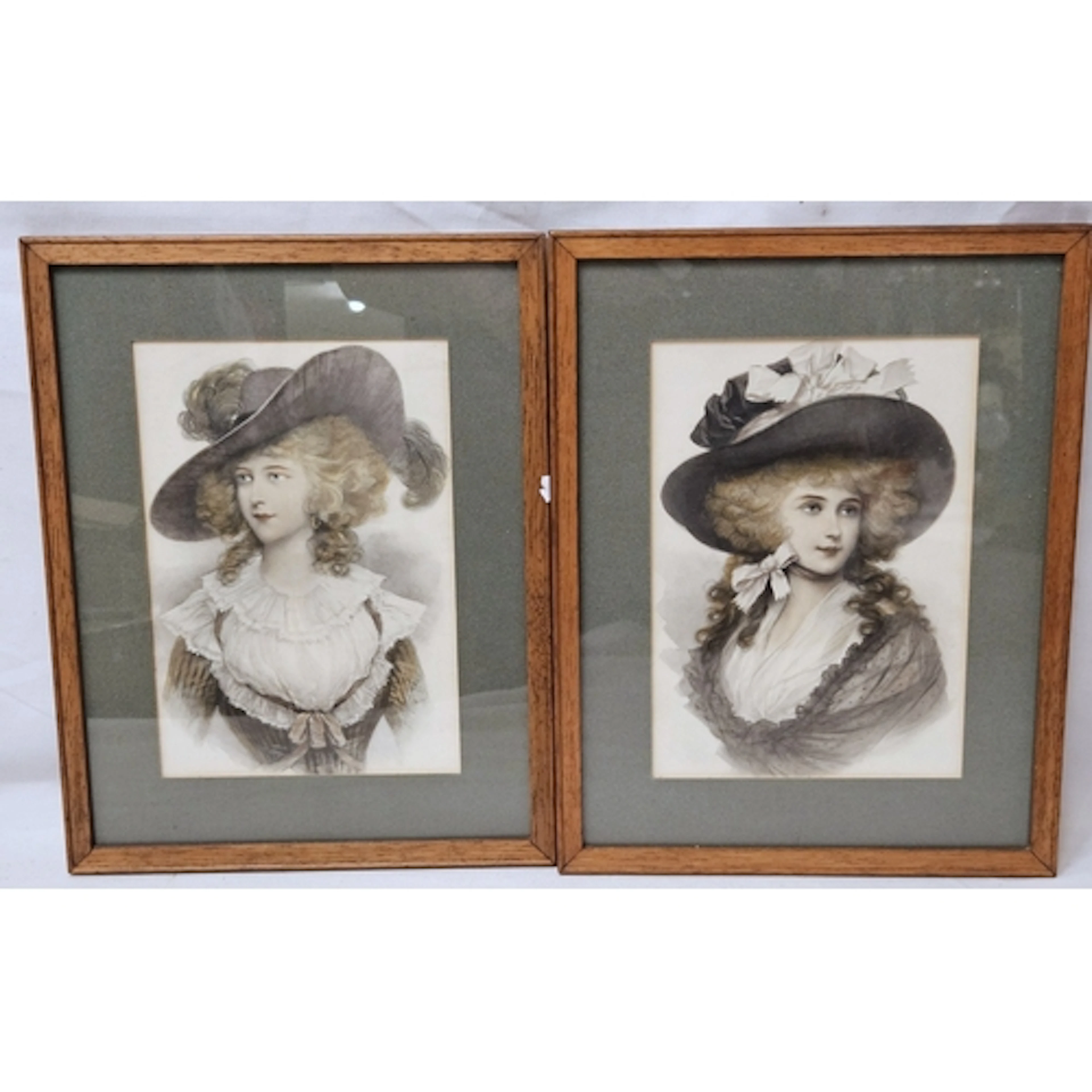 Pair F/g Handcoloured Prints, portraits of ladies, each appr...