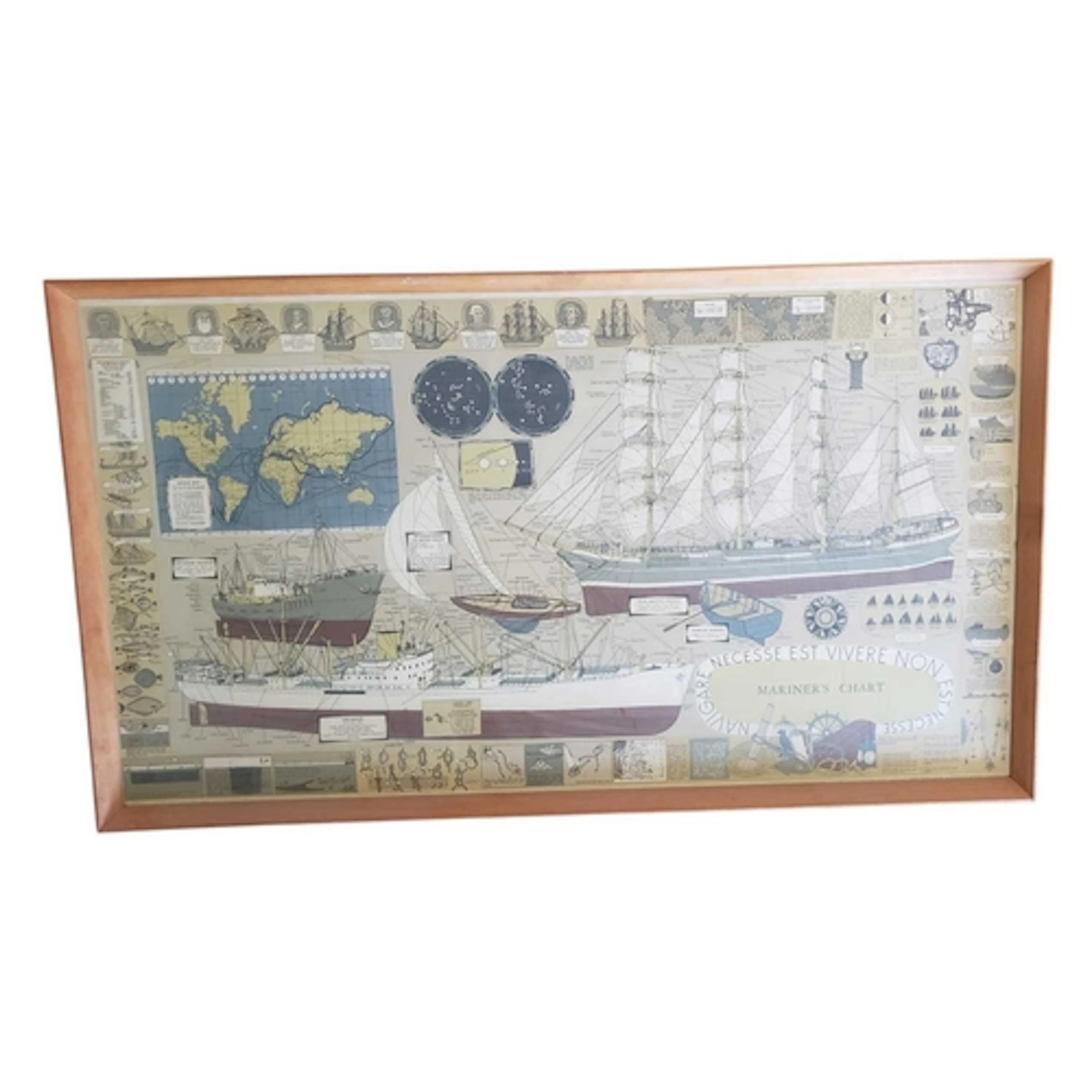 Mid century vintage Mariner's Chart print (also known as a N...