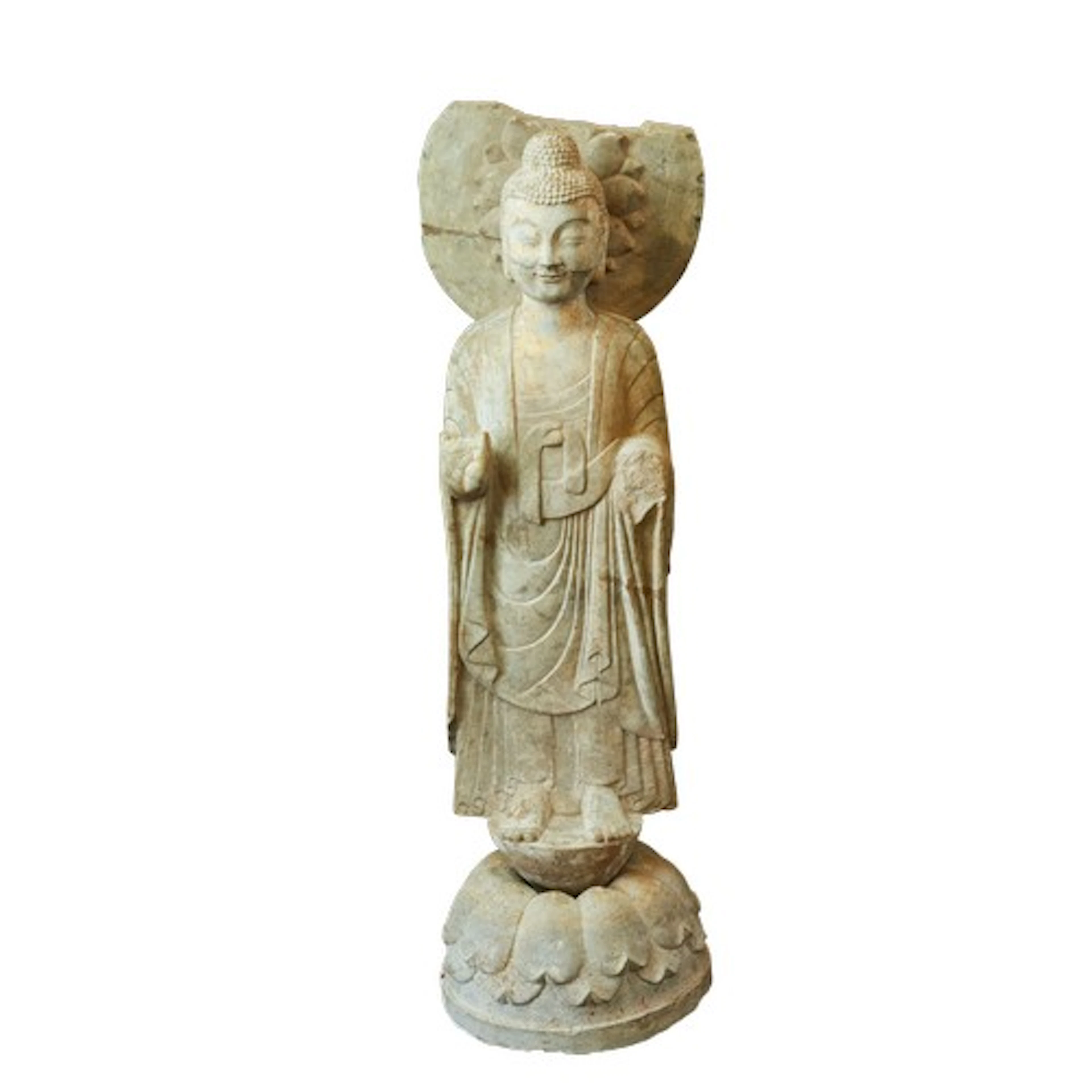 A CARVED LIMESTONE FIGURE OF BUDDHA NORTHERN WEI DYNASTY STY...