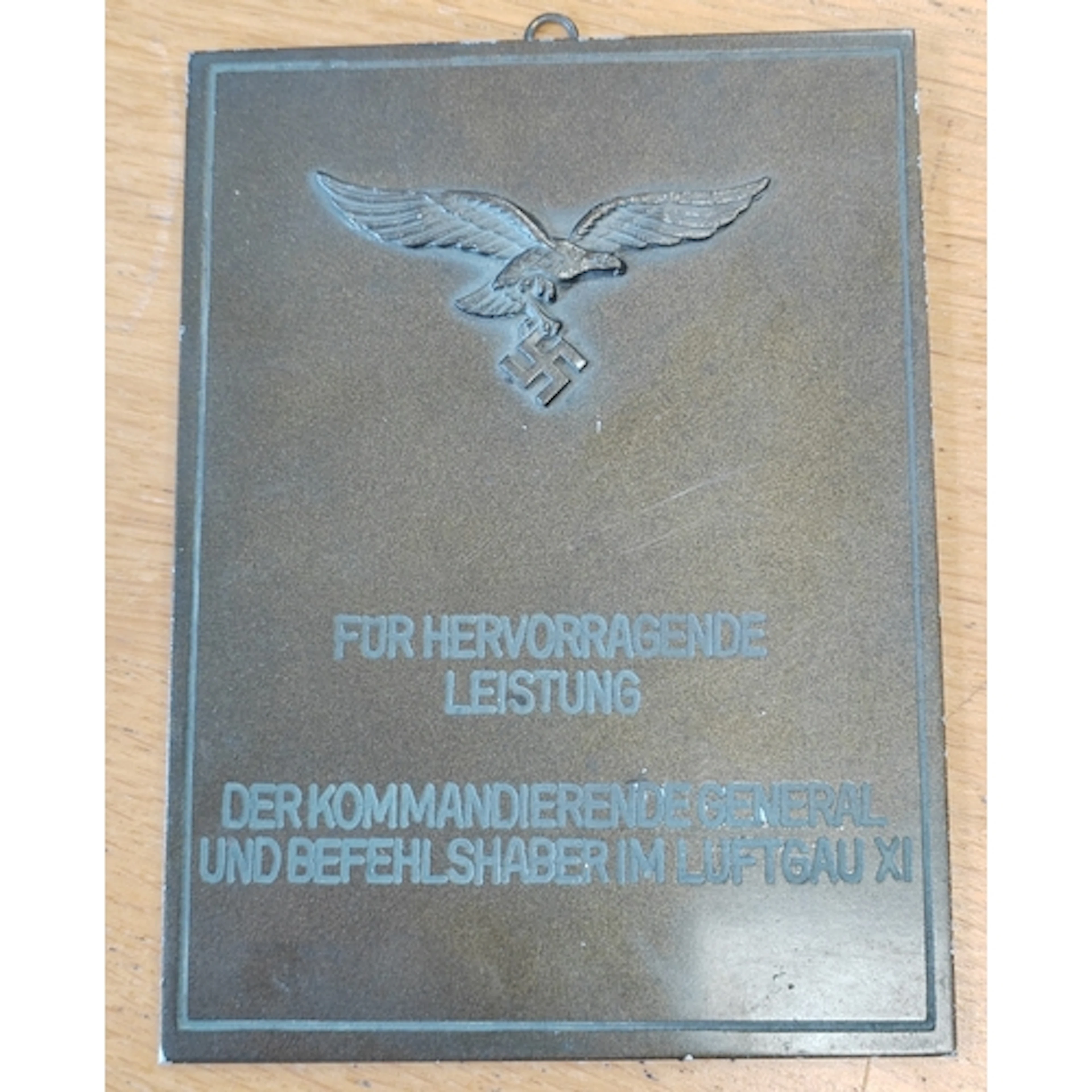 WWII Luftwaffe achievement plaque, text translates to 'For O...