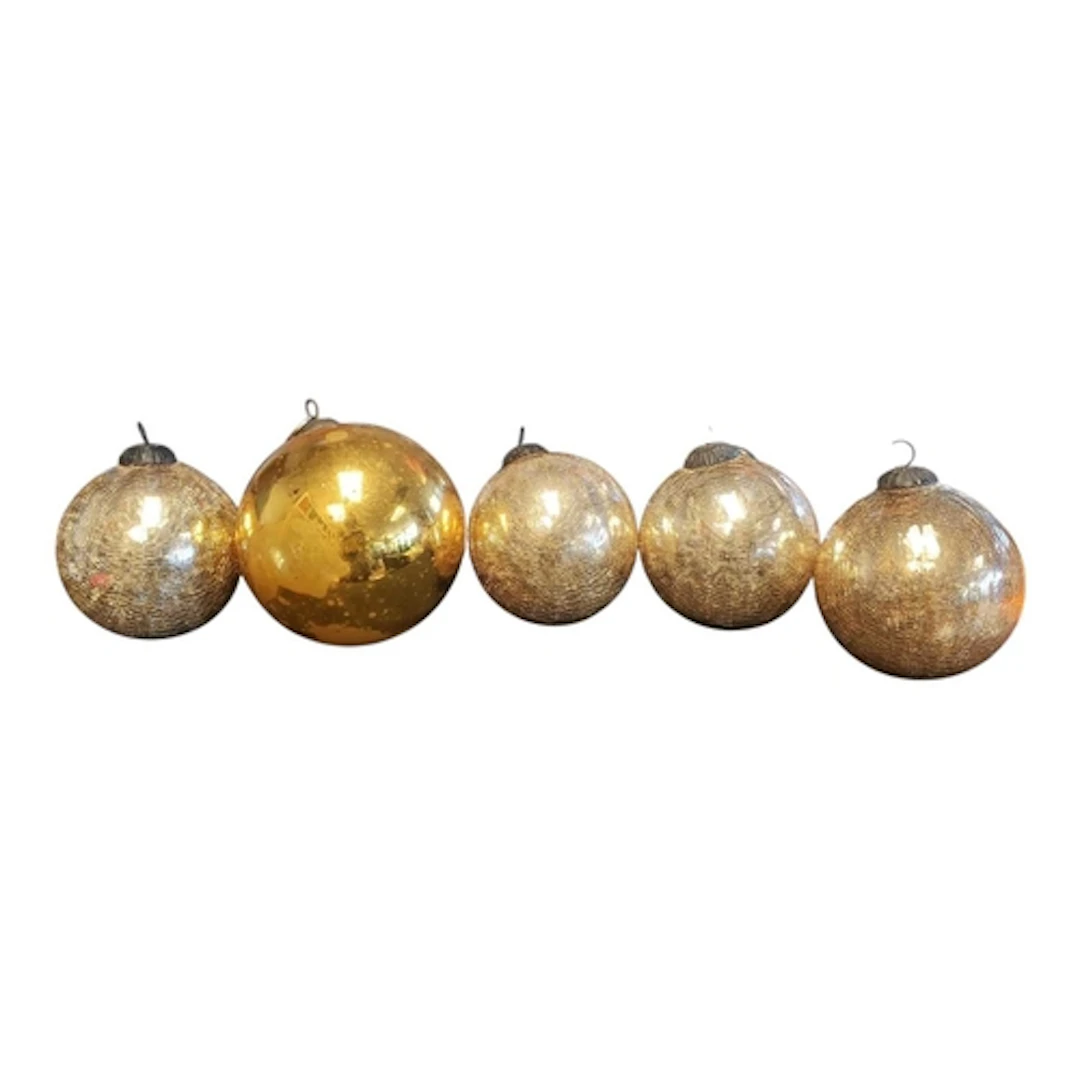 Five 20th century gilt glass baubles / witches' balls. To in...