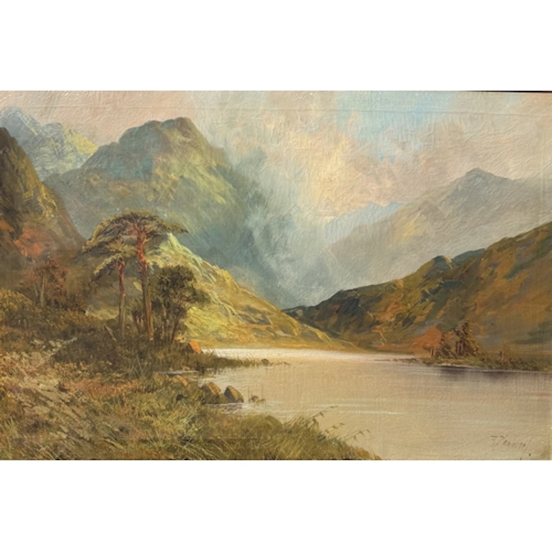 20TH CENTURY BRITISH SCHOOL: MOUNTAIN LANDSCAPE WITH A LAKE ...
