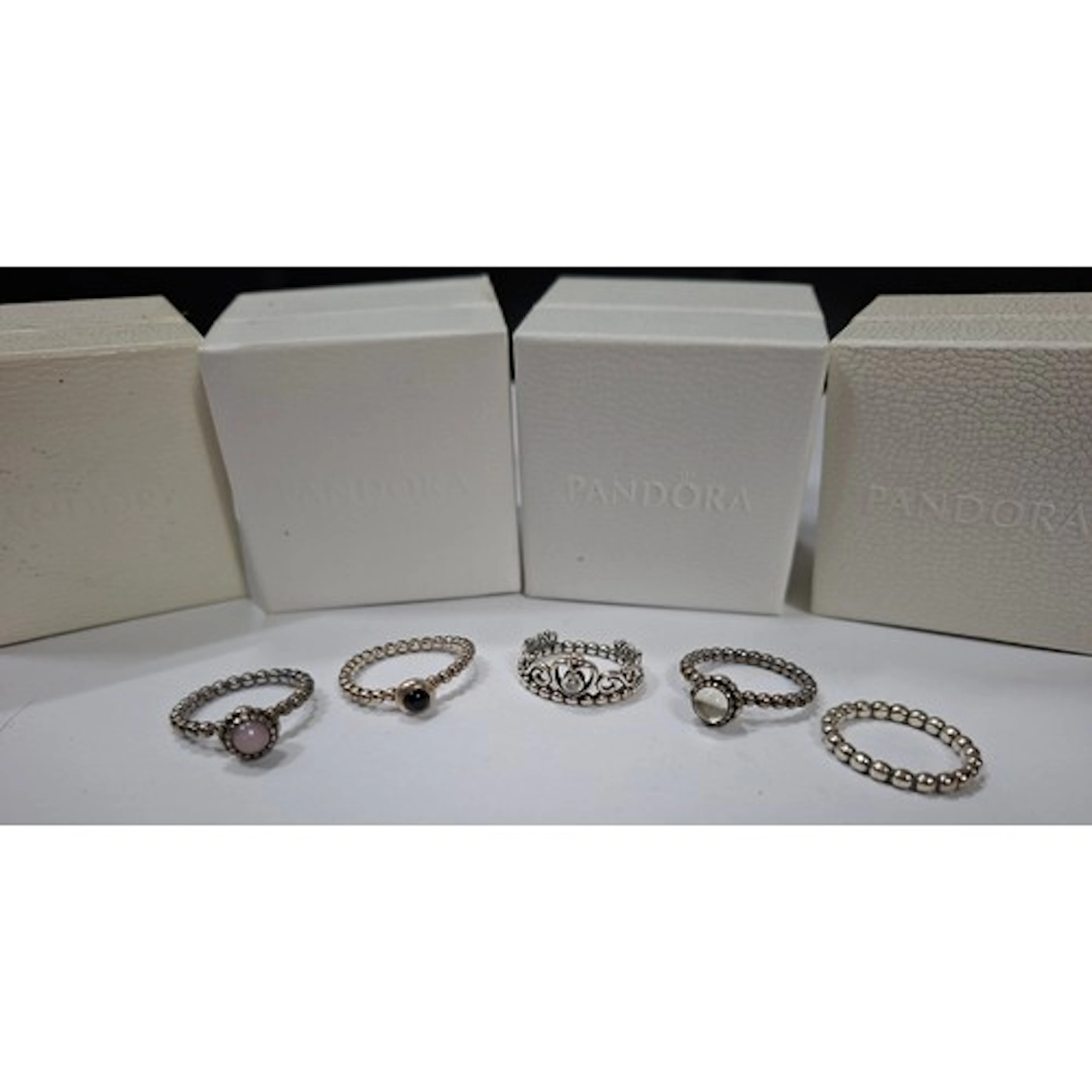 Pandora- Five silver dress rings stamped 925 ALE together wi...