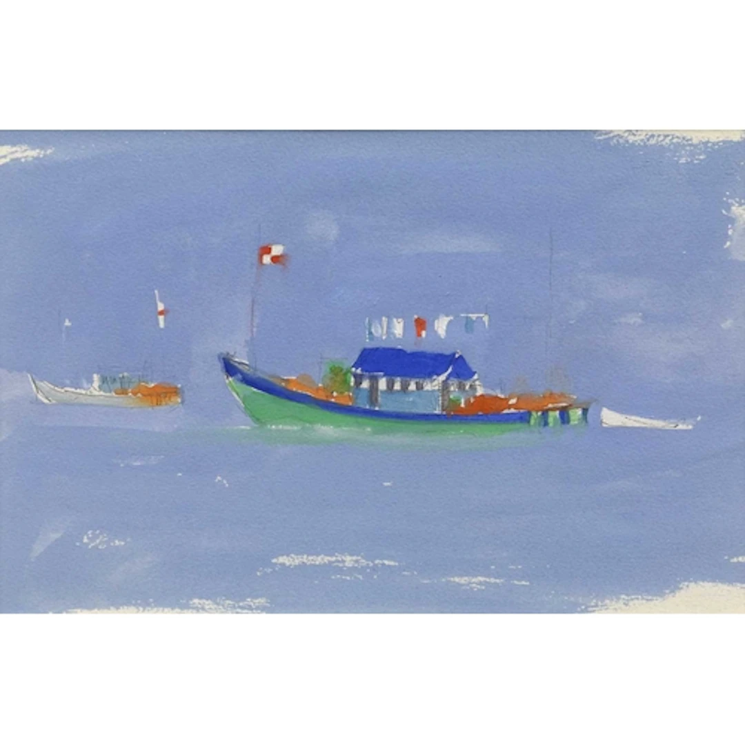 § John MILLER (1931-2002) Boats on the Chypora River Gouache...