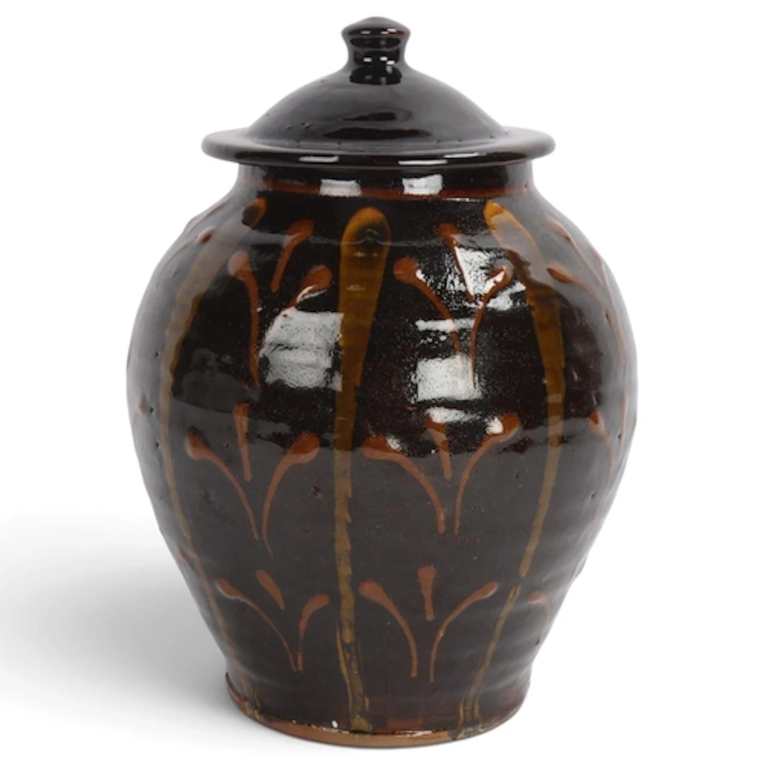 DOUG FITCH (b.1964), an eartheware jar and cover, with brush...