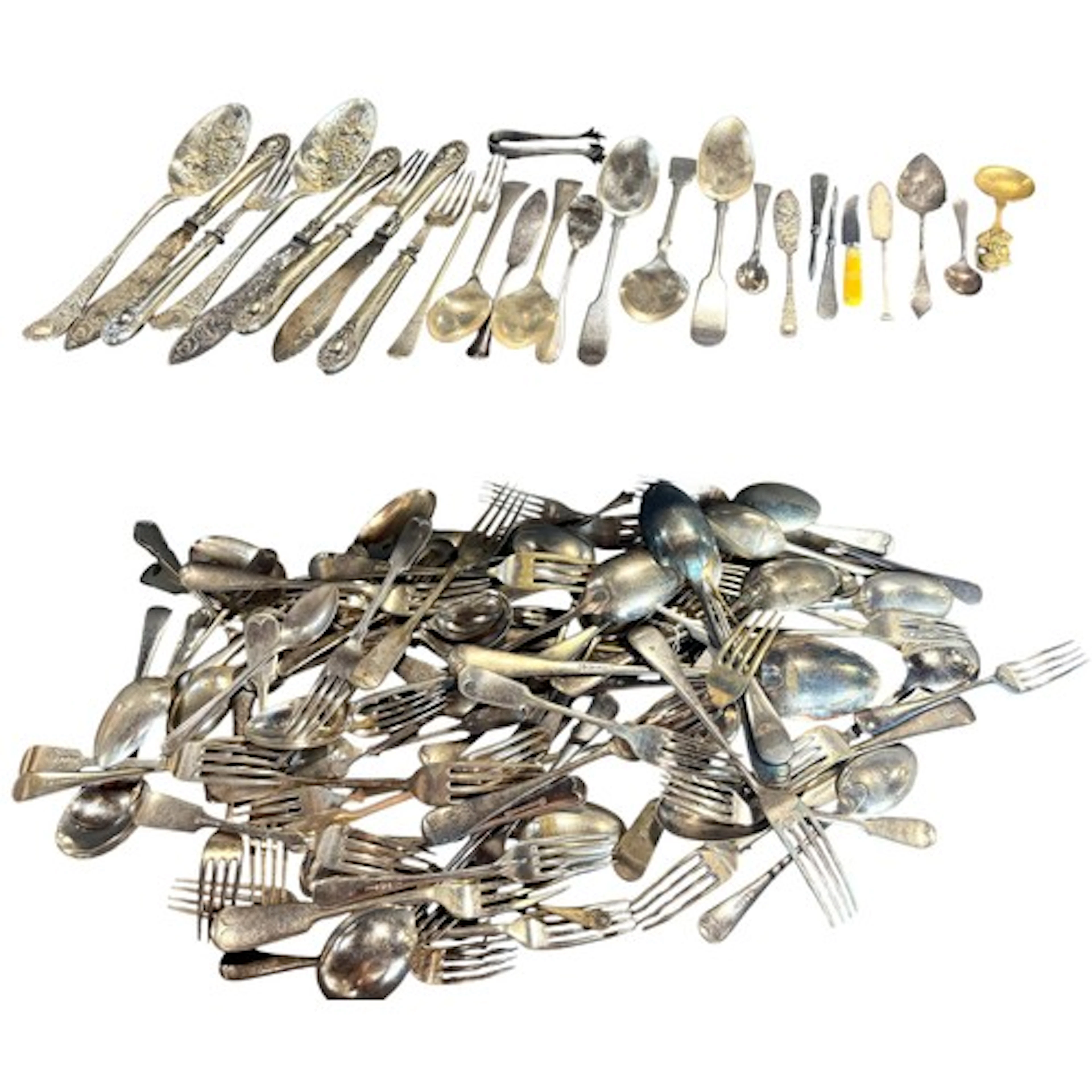 A large collection of silver plated flatware to include berr...