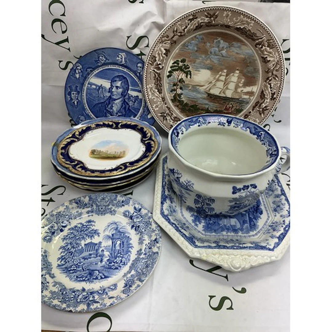 A collection of mainly blue and white plates, various makes ...
