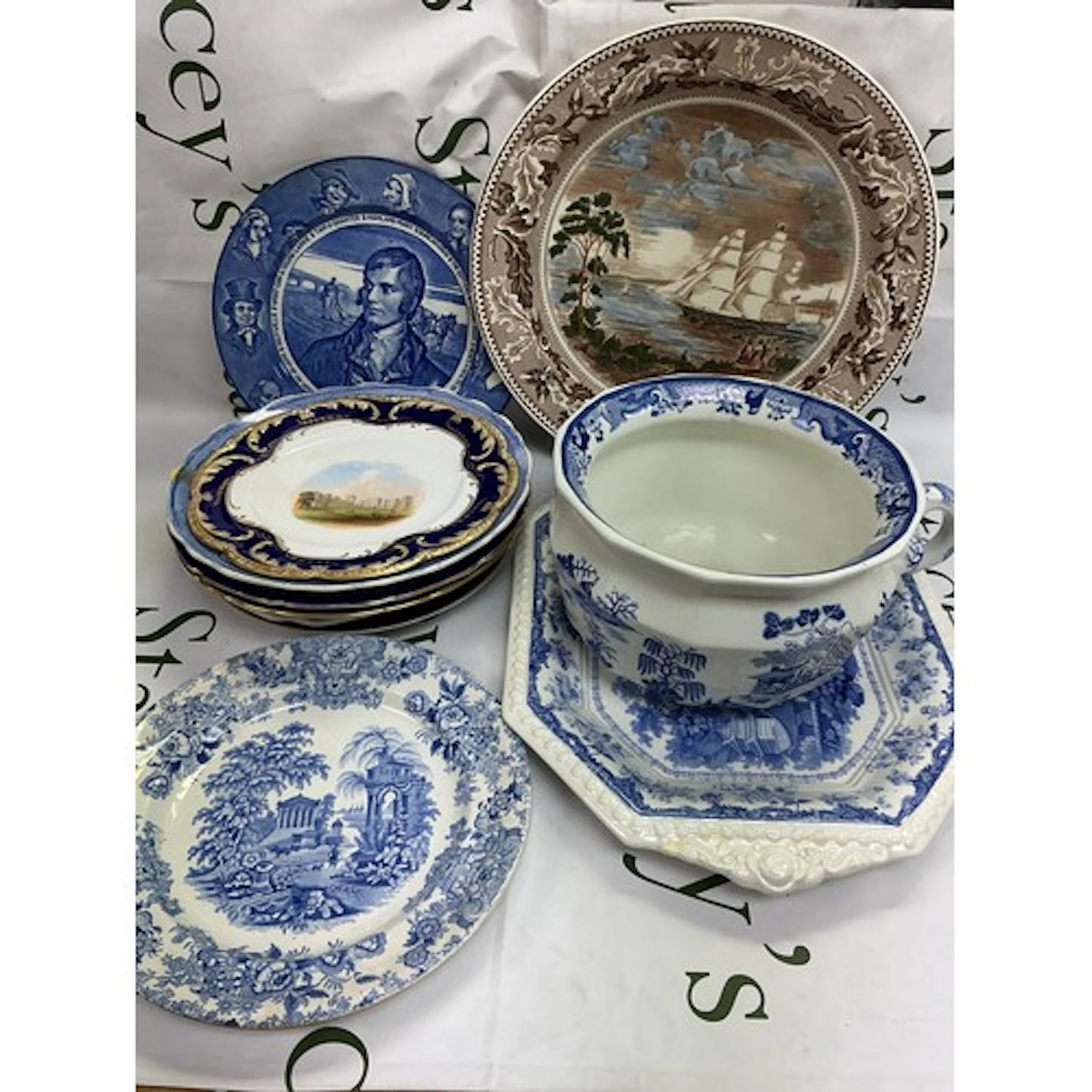 A collection of mainly blue and white plates, various makes ...