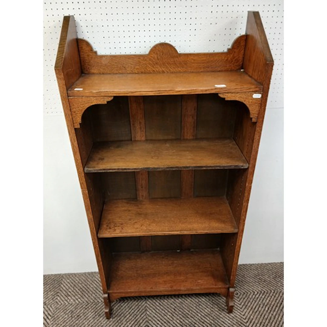 Oak three tier open book shelf, 66cm diameter.