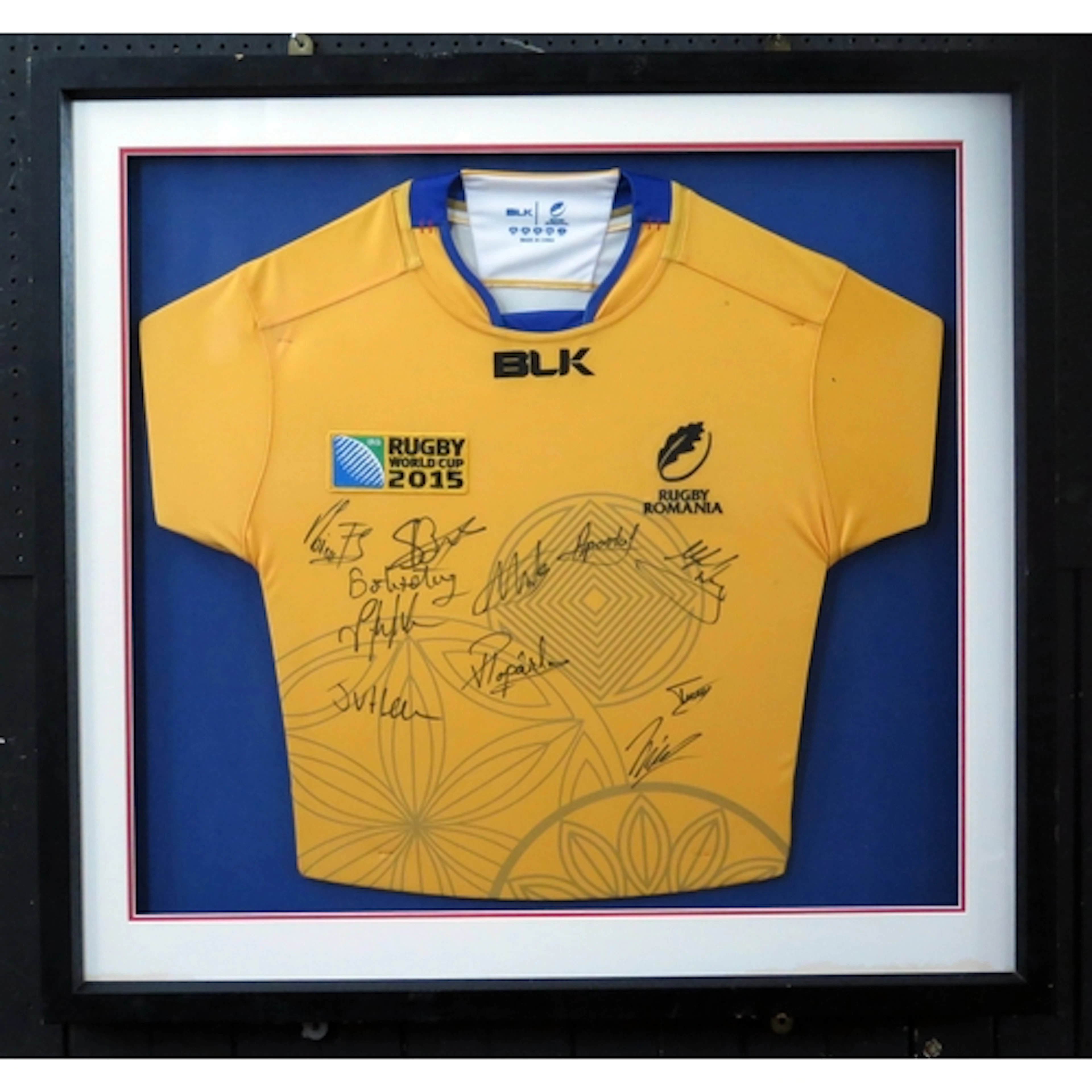A signed Romanian rugby shirt from the 2015 Rugby World Cup,...