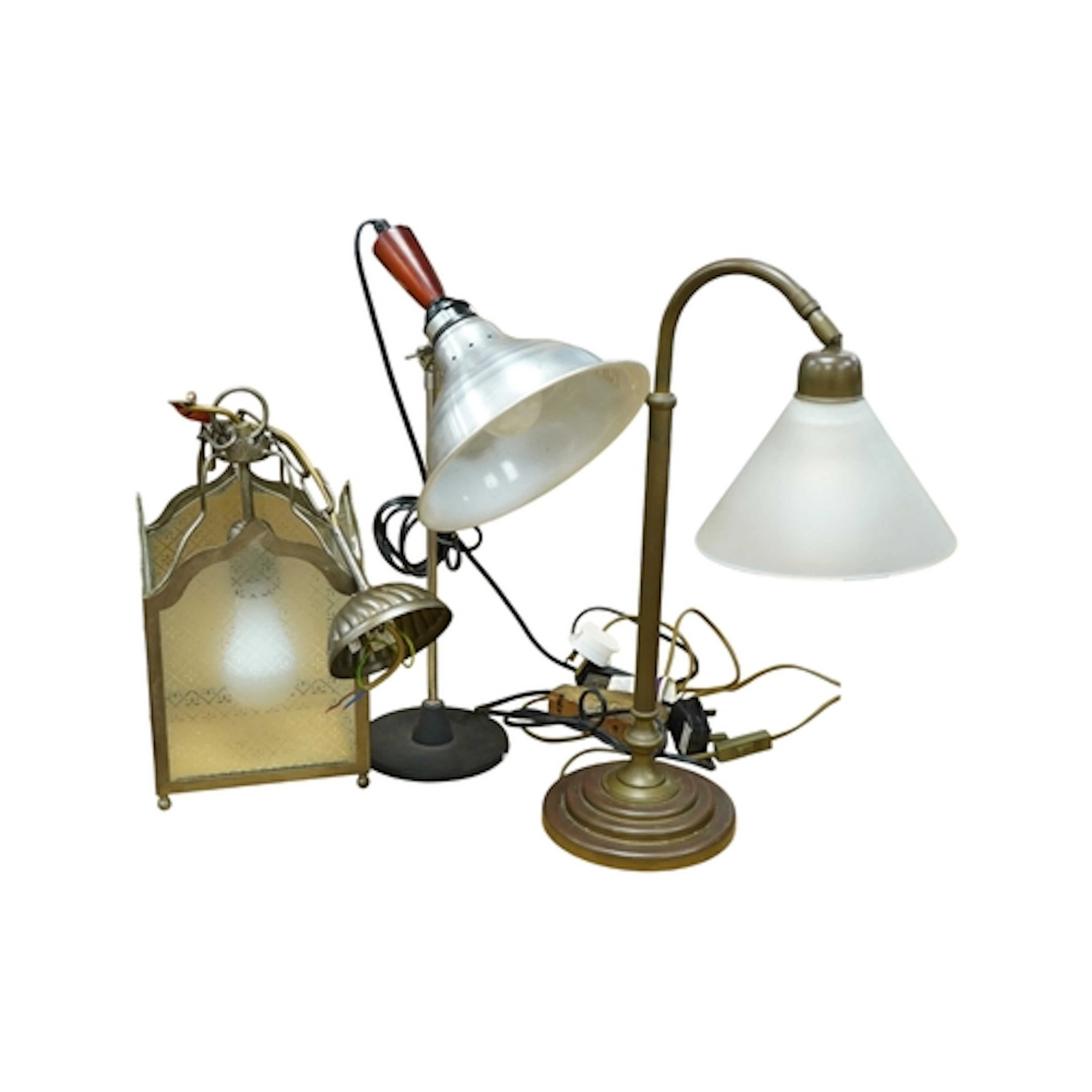 A contemporary hanging hall lantern with glass panels, toget...