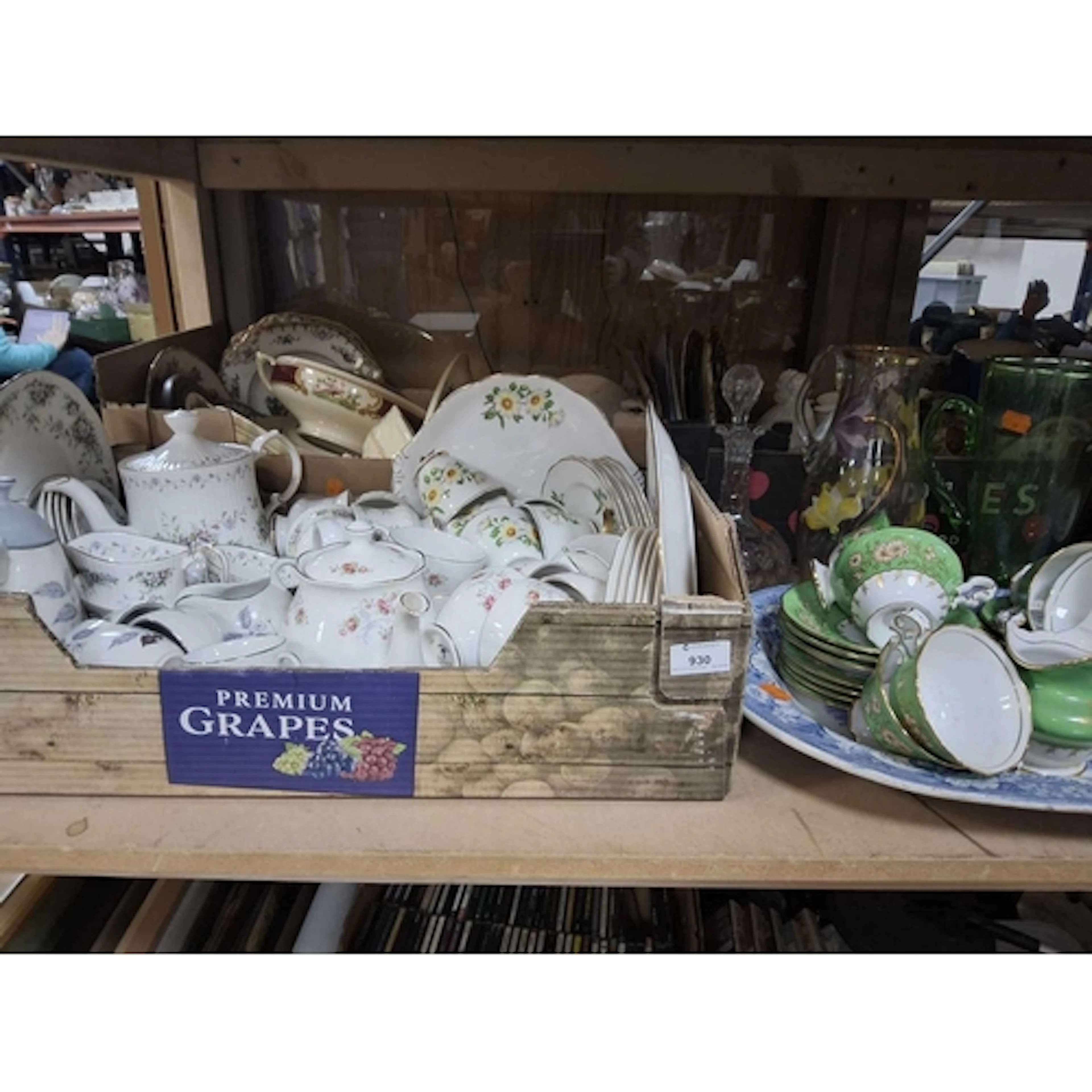 FIVE BOXES AND LOOSE TEAWARES, GLASSWARE ETC to include a bo...