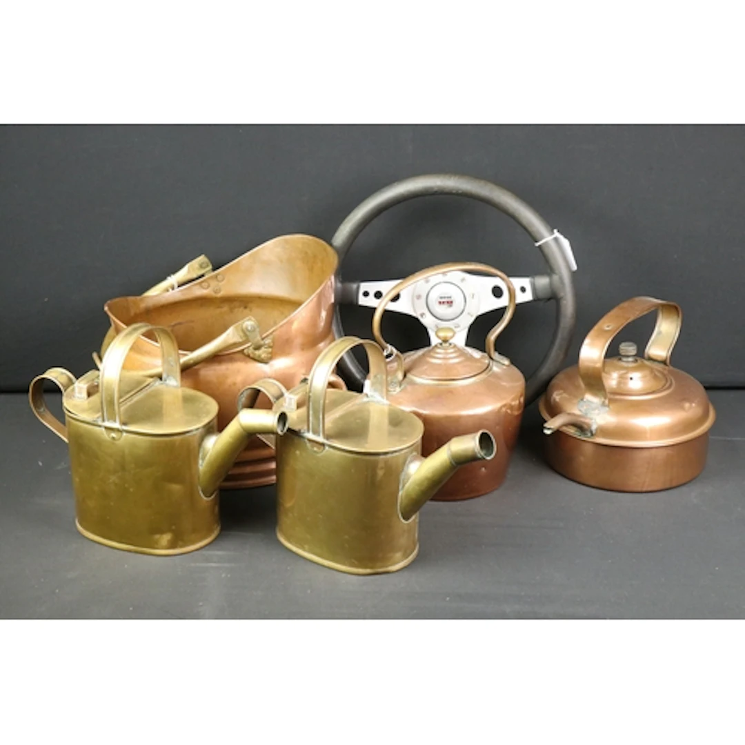 Collection of copper and brass, to comprise two Benham & Son...