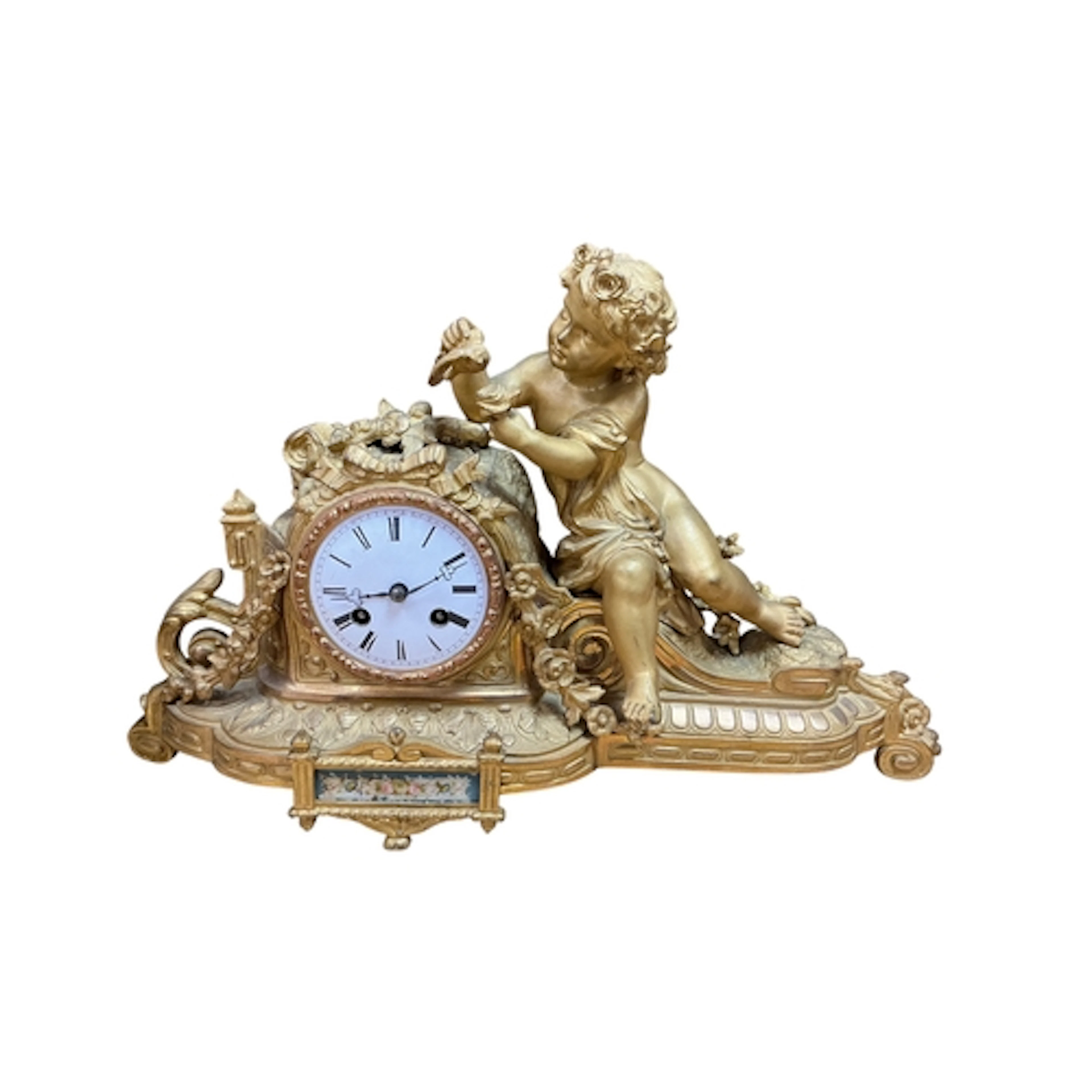 A Pape & Girardeau mantel clock, the gilt-metal case surmoun...