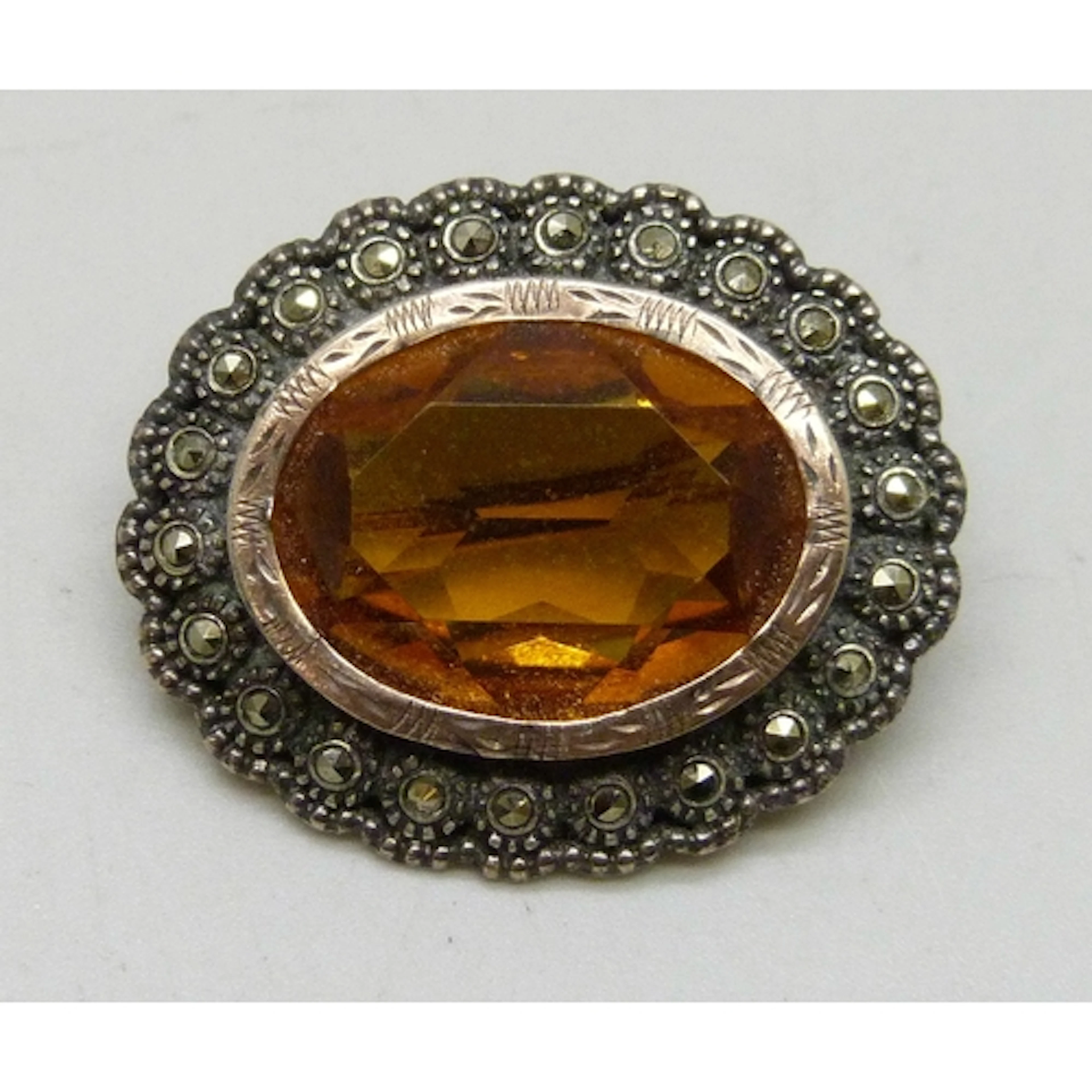 A vintage Portuguese .835 silver, yellow paste stone and mar...
