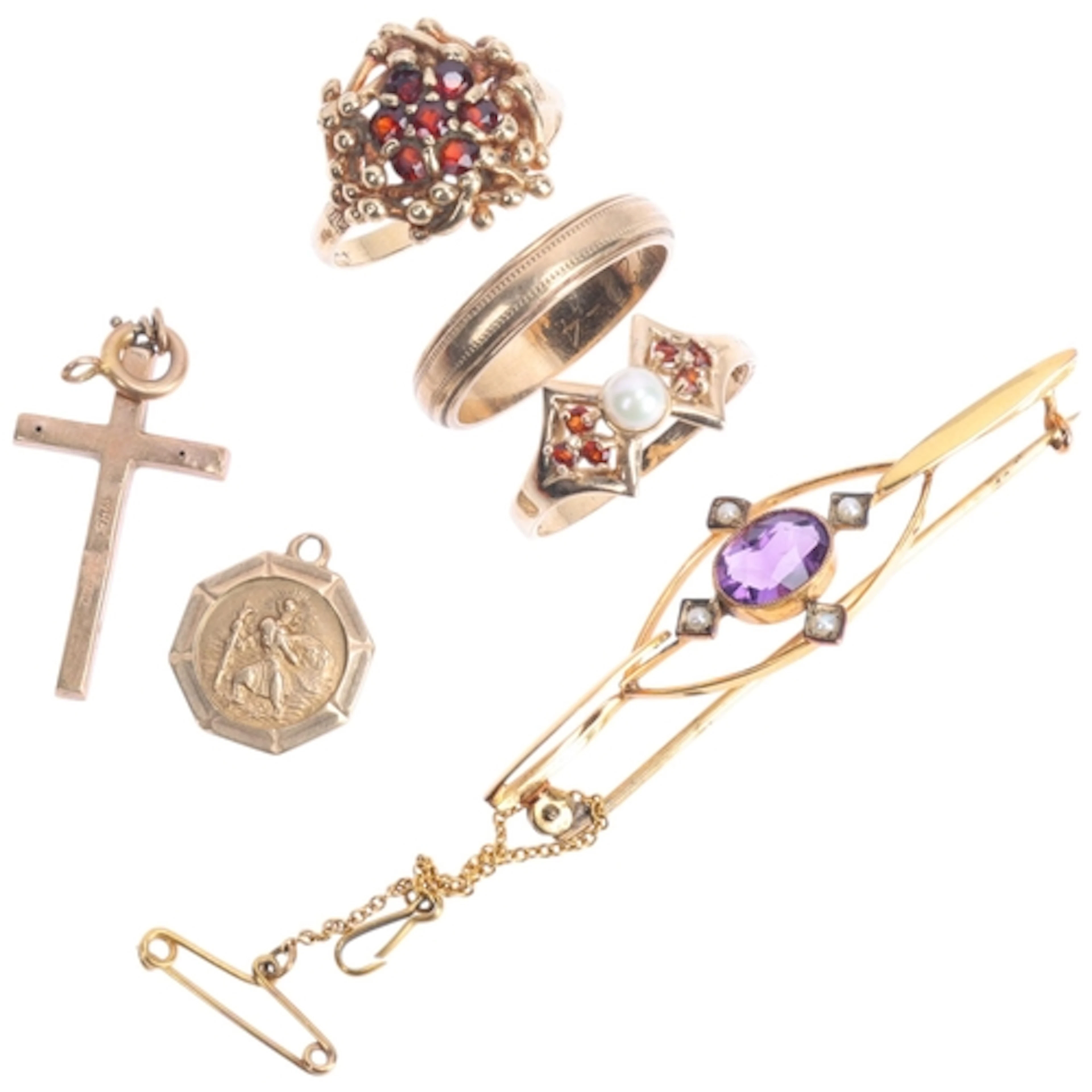 Various 9ct gold jewellery, including St Christopher pendant...