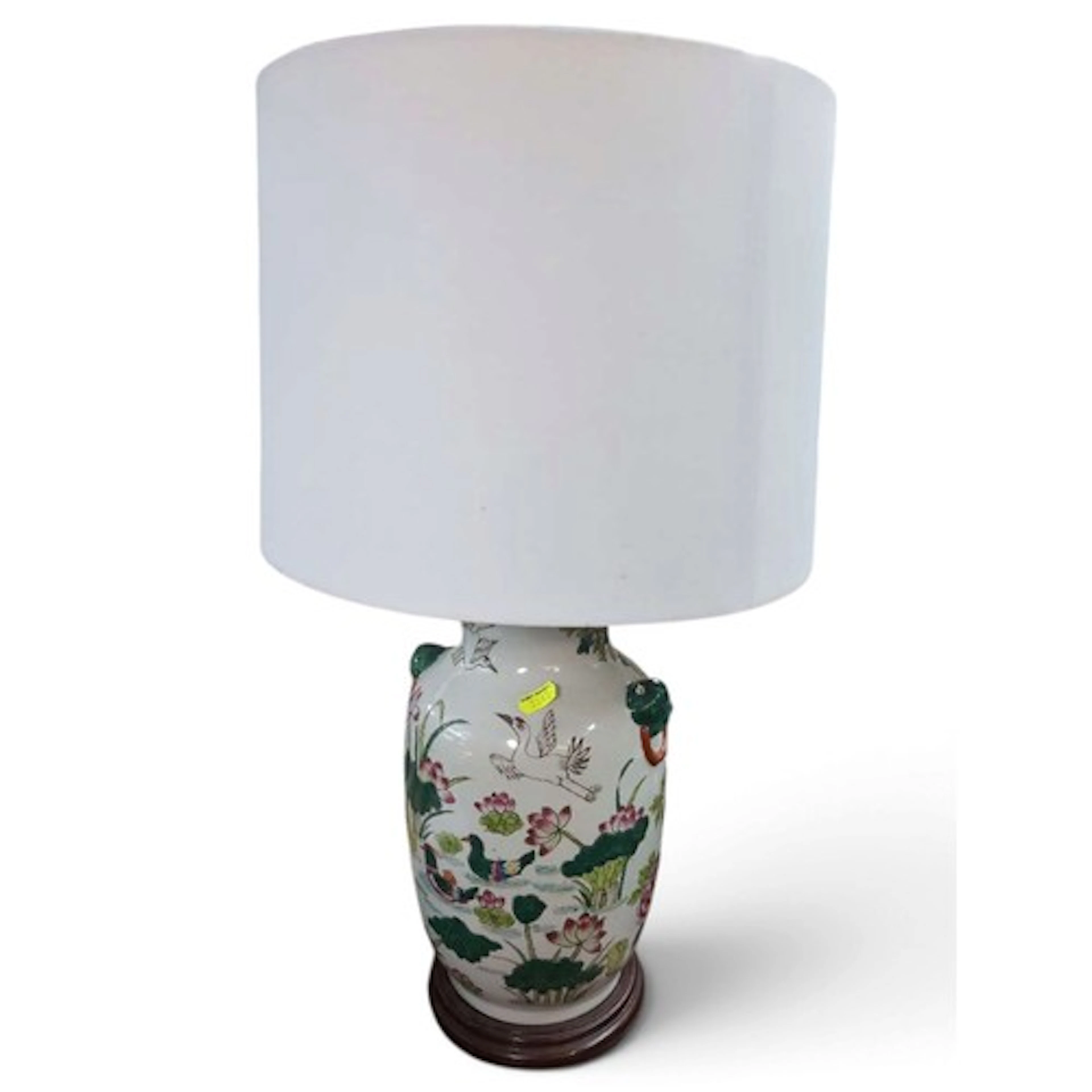 Chinese-style ceramic table lamp with floral print, on turne...