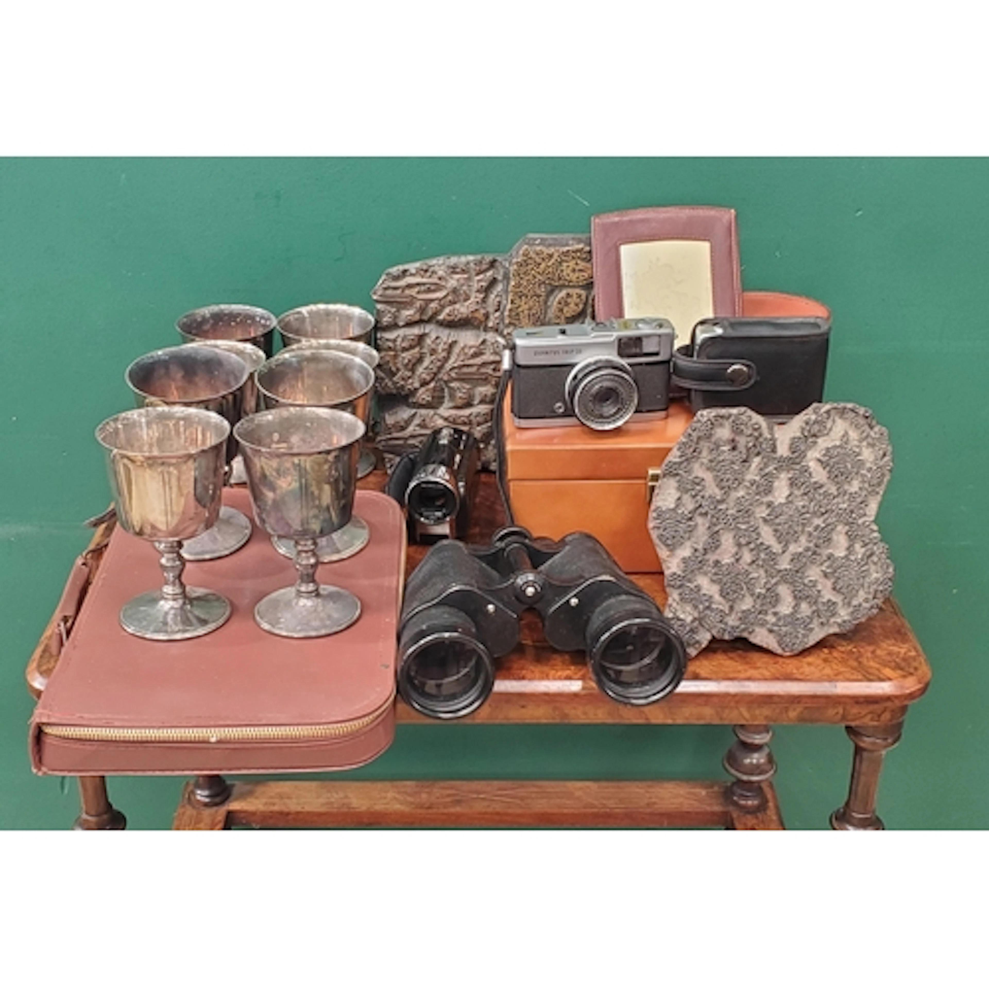 A Mahjong Set in case, a set of eight plated Goblets, a pair...