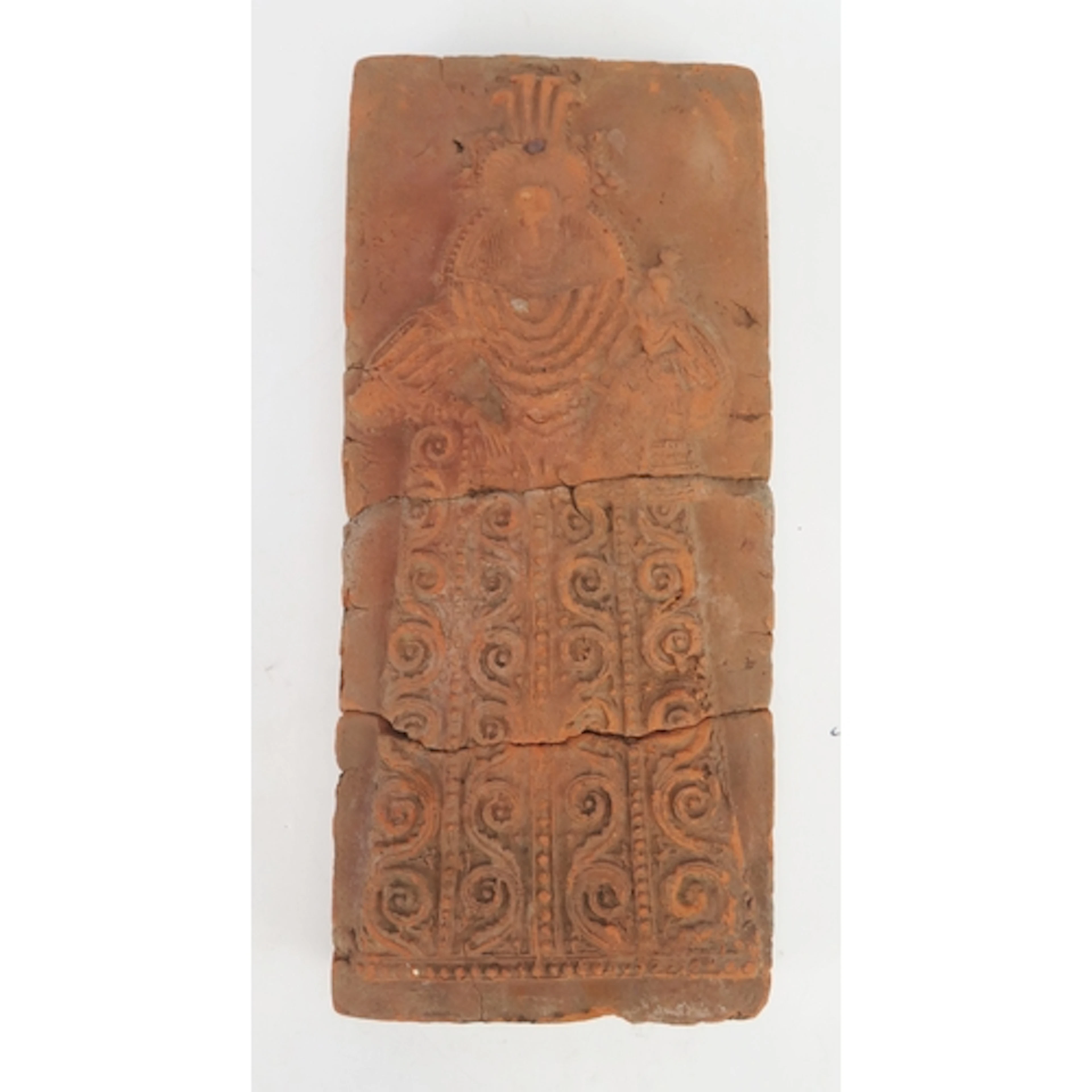 A Tudor style terracotta stove tile, the figure of Elizabeth...