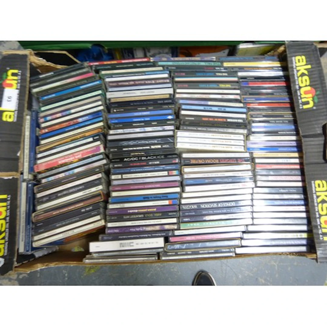 Two boxes of rock, pop, and easy listening CDs to include Ro...