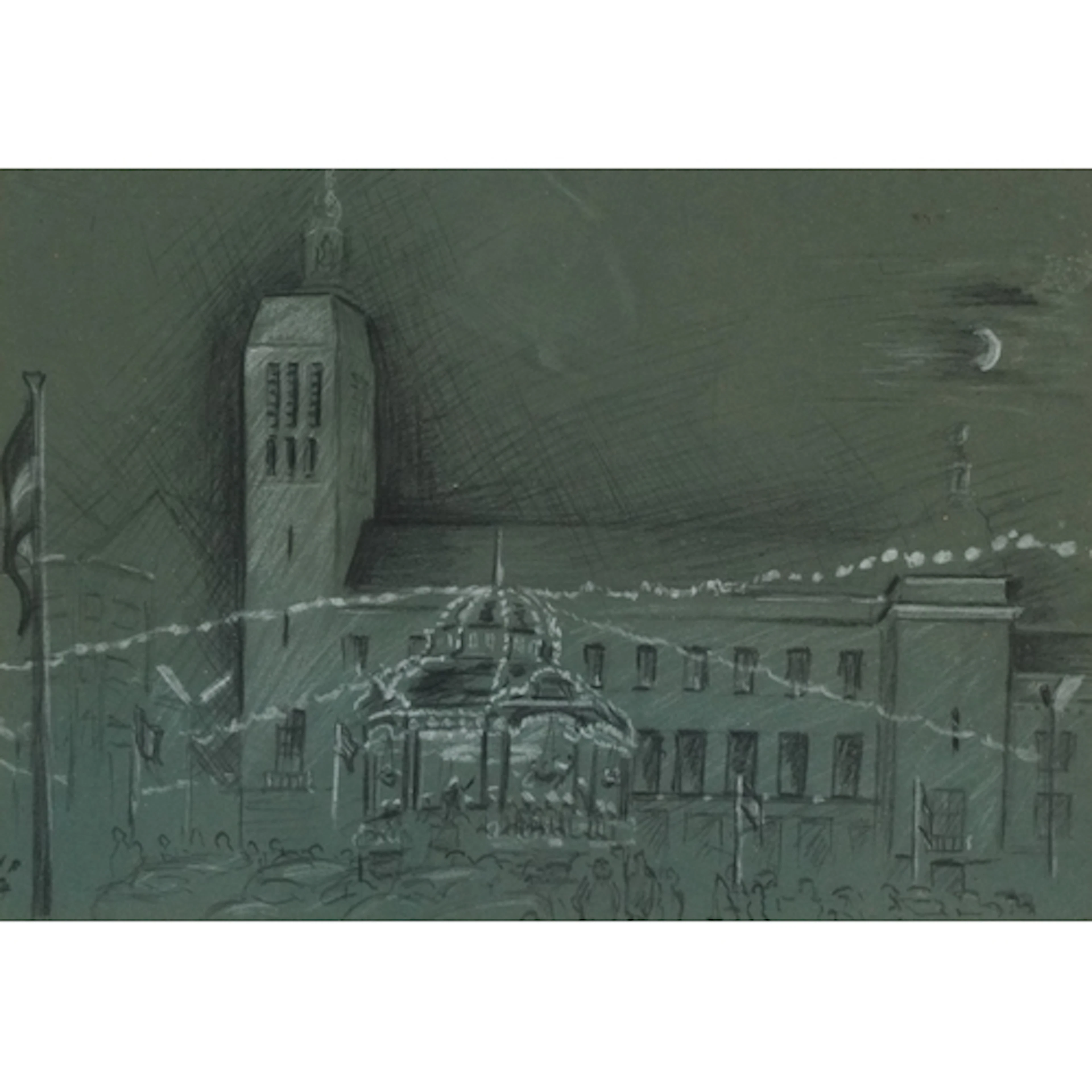 French plaza, 20th century chalk on paper, bearing a monogra...