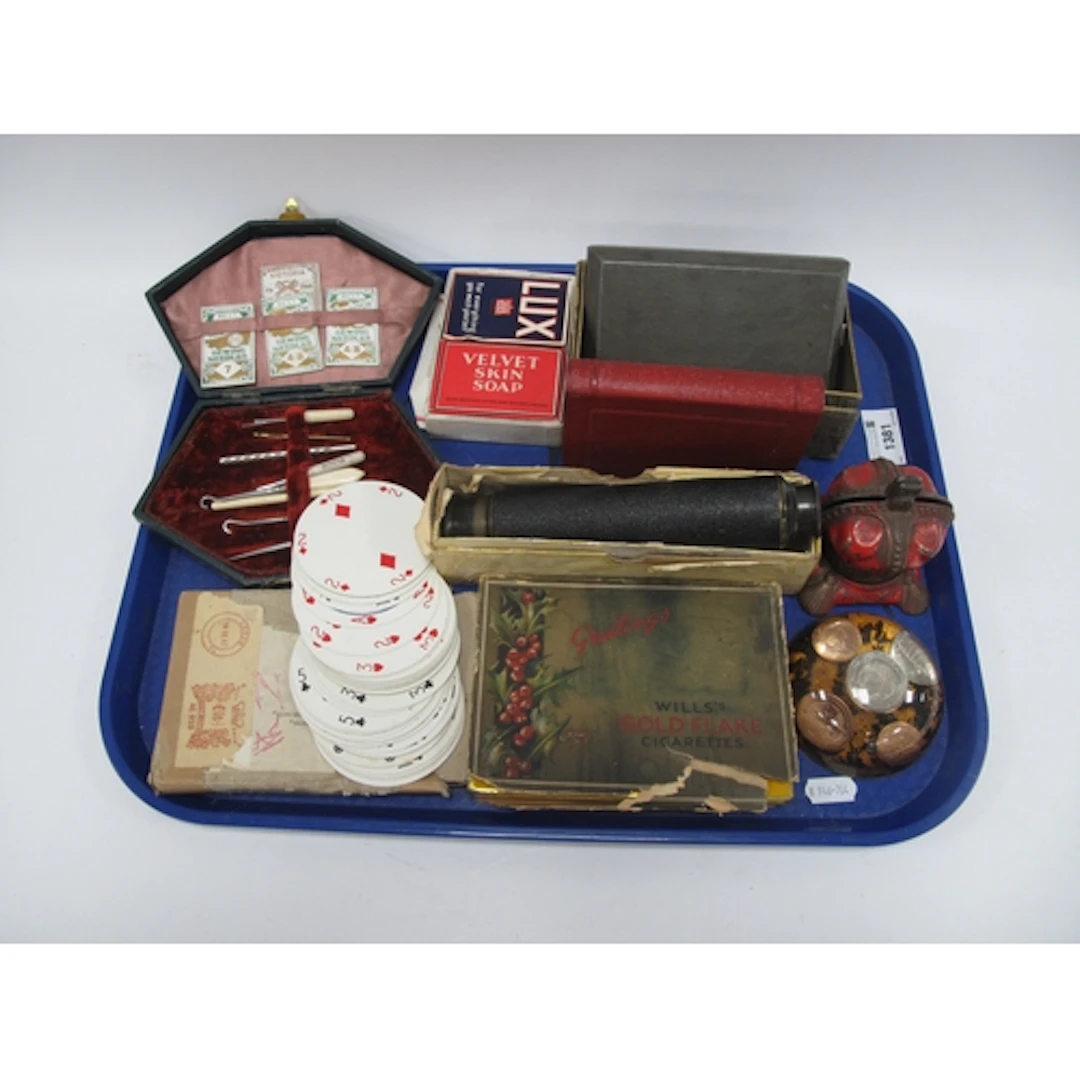 Wills Cigarettes in Tin, manicure set, telescope, vanity Kod...