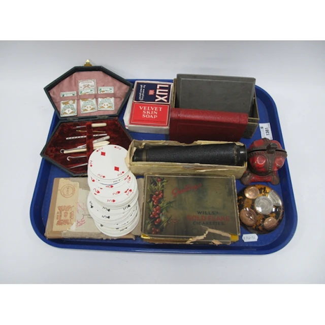 Wills Cigarettes in Tin, manicure set, telescope, vanity Kod...