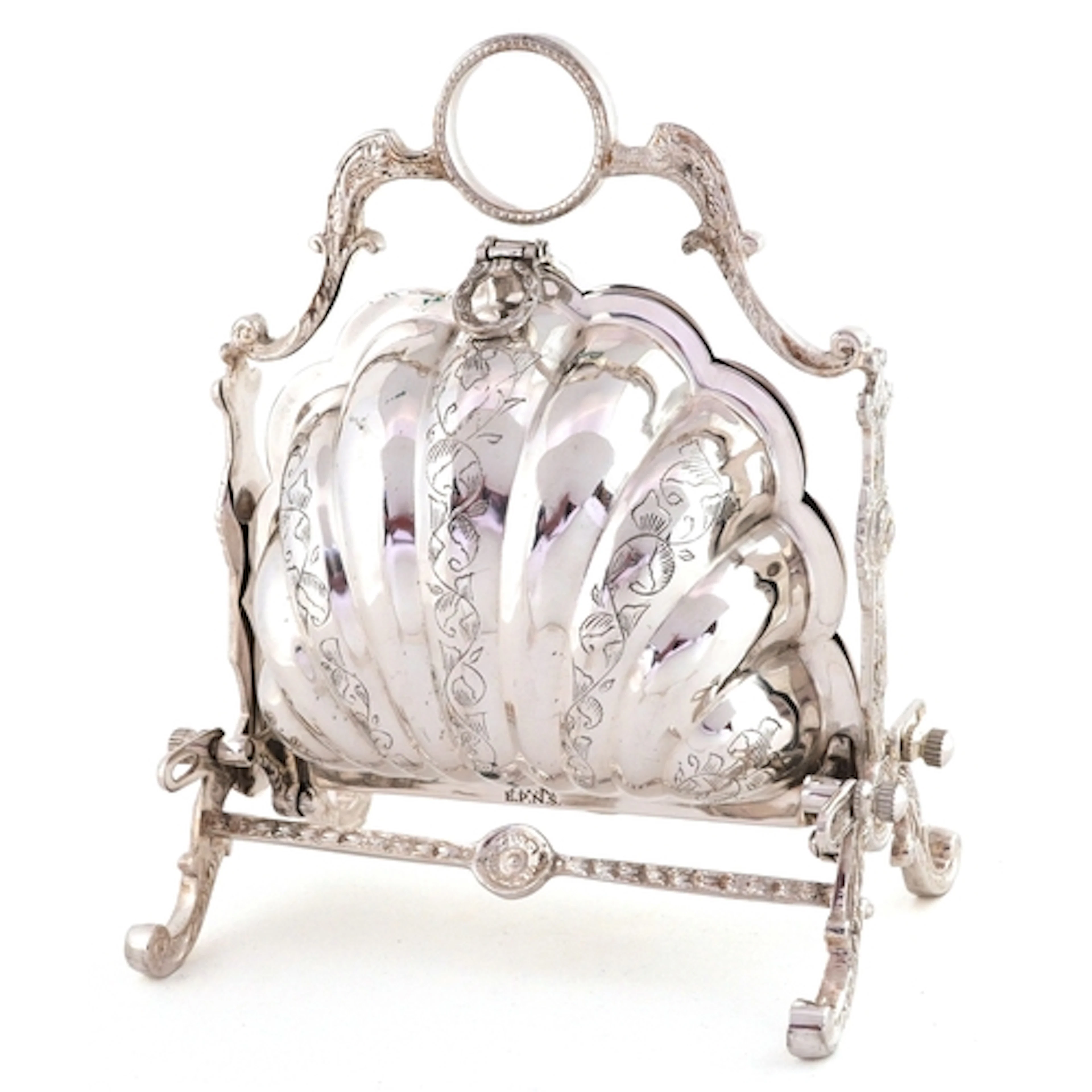 Silver plated breakfast dish in the form of a shell, 23cm hi...