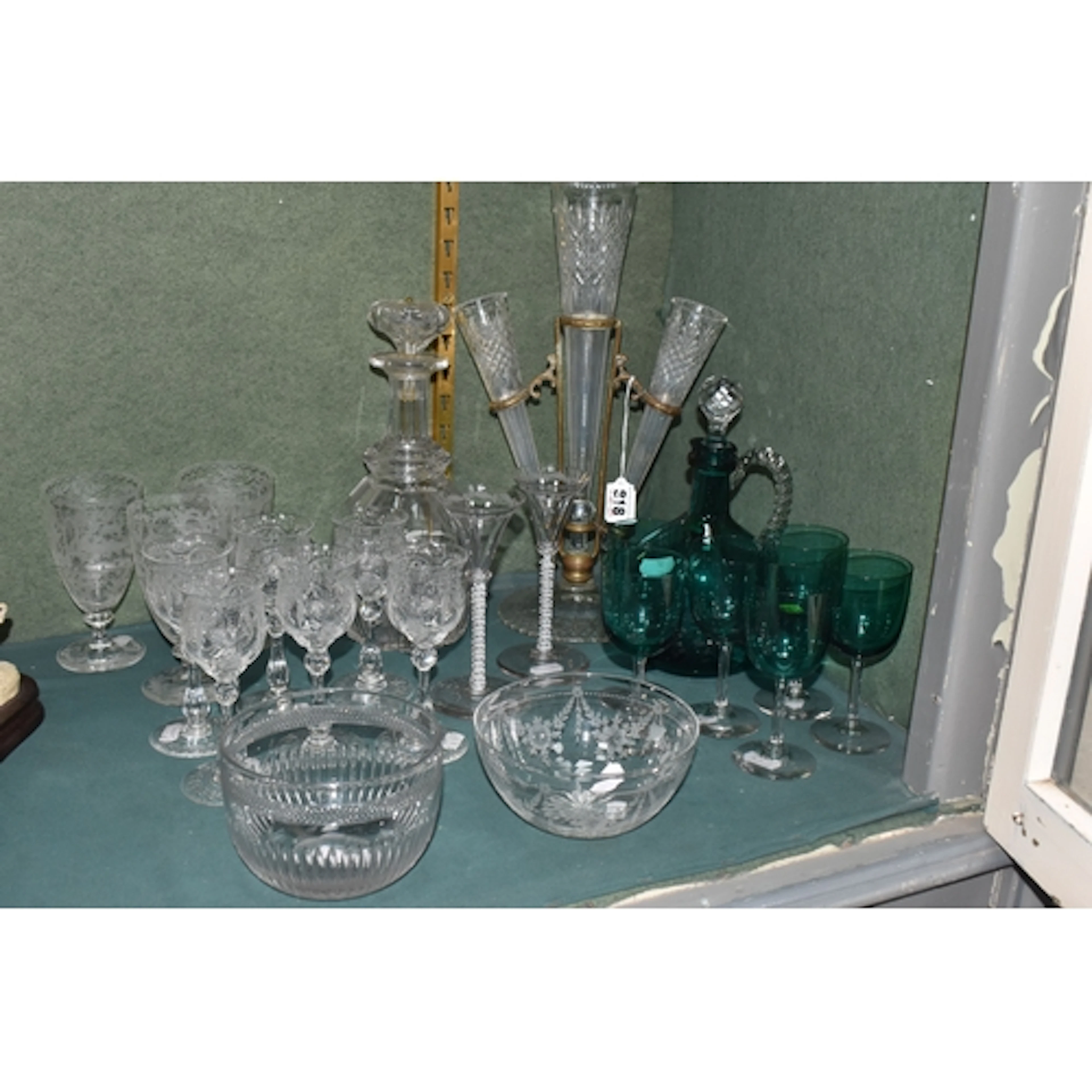 A COLLECTION OF GLASSWARE, comprising a cut crystal epergne ...