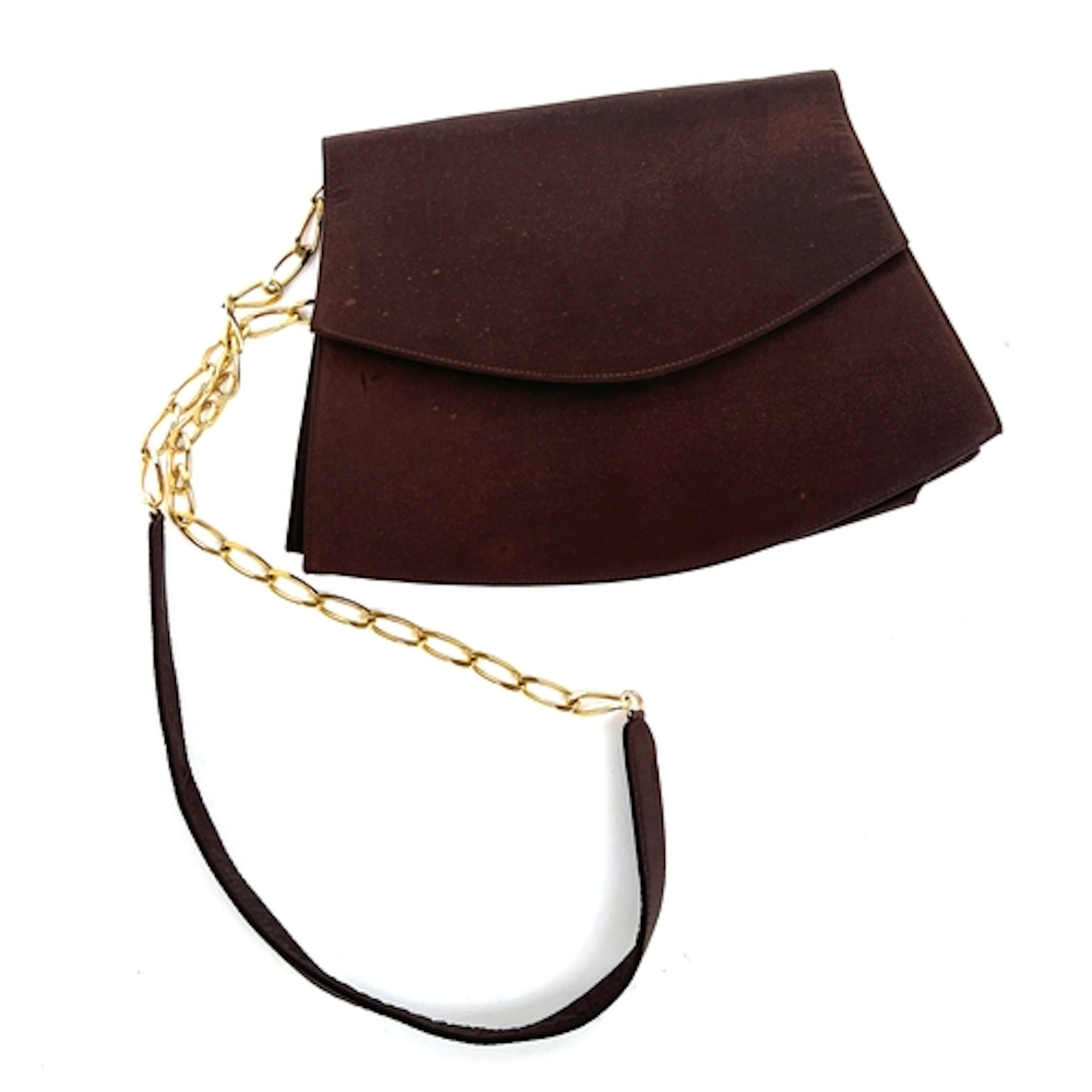 A Kurt Geiger brown satin shoulder bag with gold leather lin...
