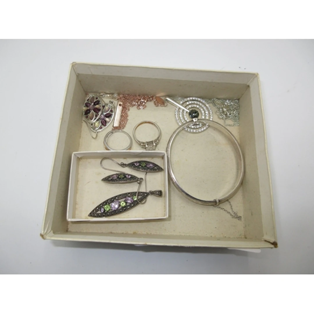 Two Silver Rings, Silver Pendant and Earring Set and Other J...