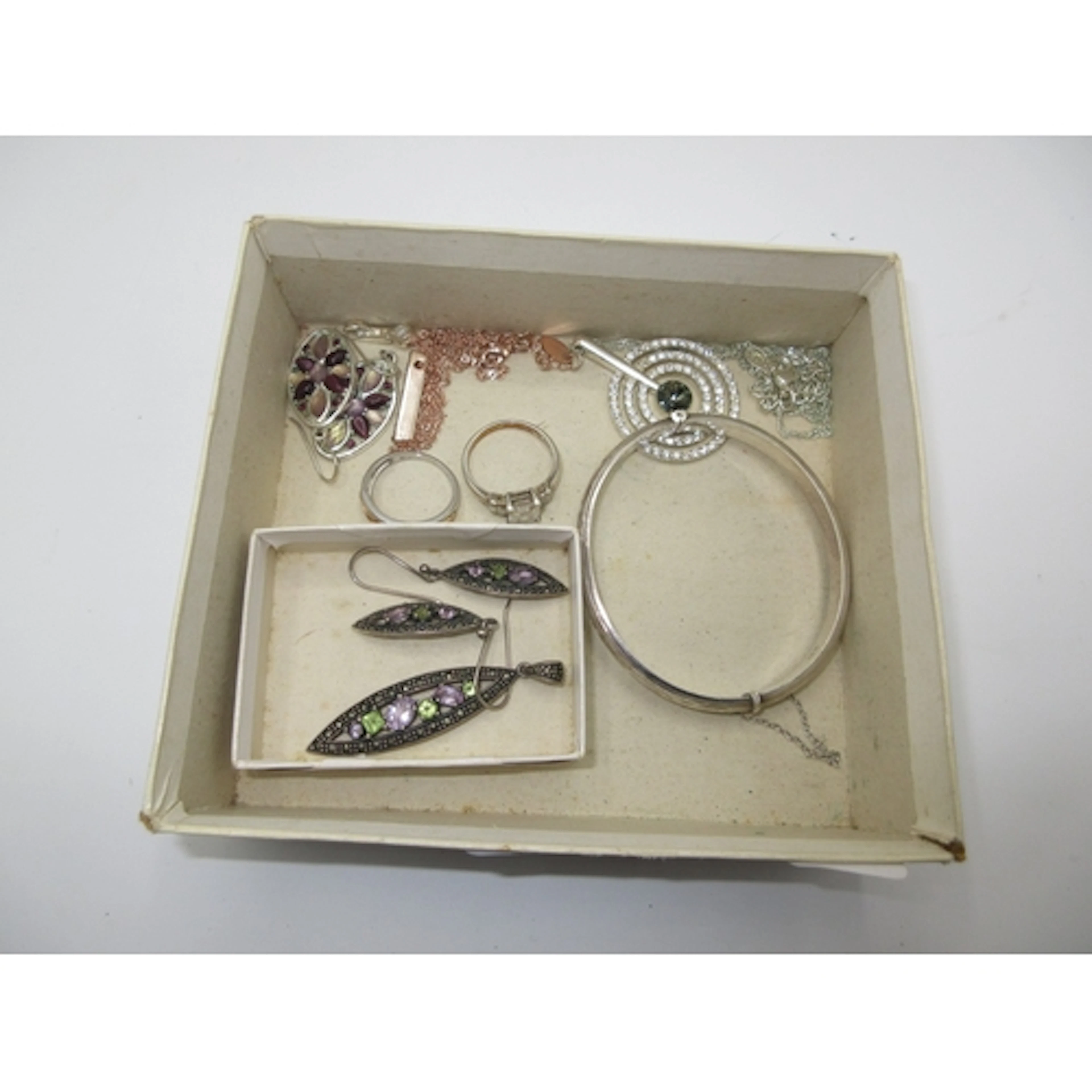 Two Silver Rings, Silver Pendant and Earring Set and Other J...