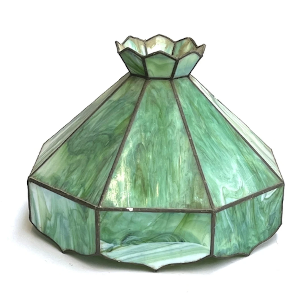 A large vintage Tiffany style green octagonal pendant light ...