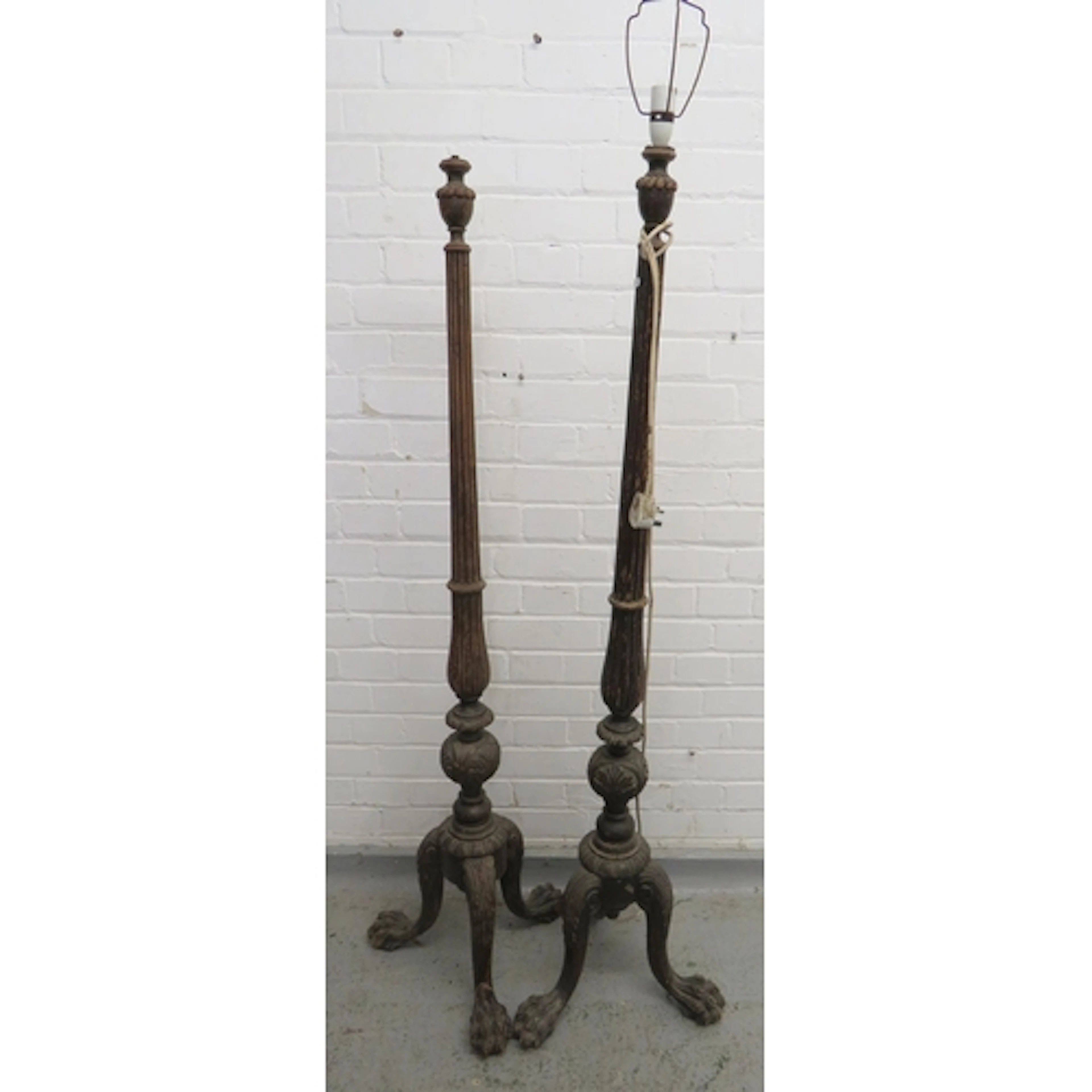 Pair Antique Mahogany Standard Lamps on tripod bases with ba...
