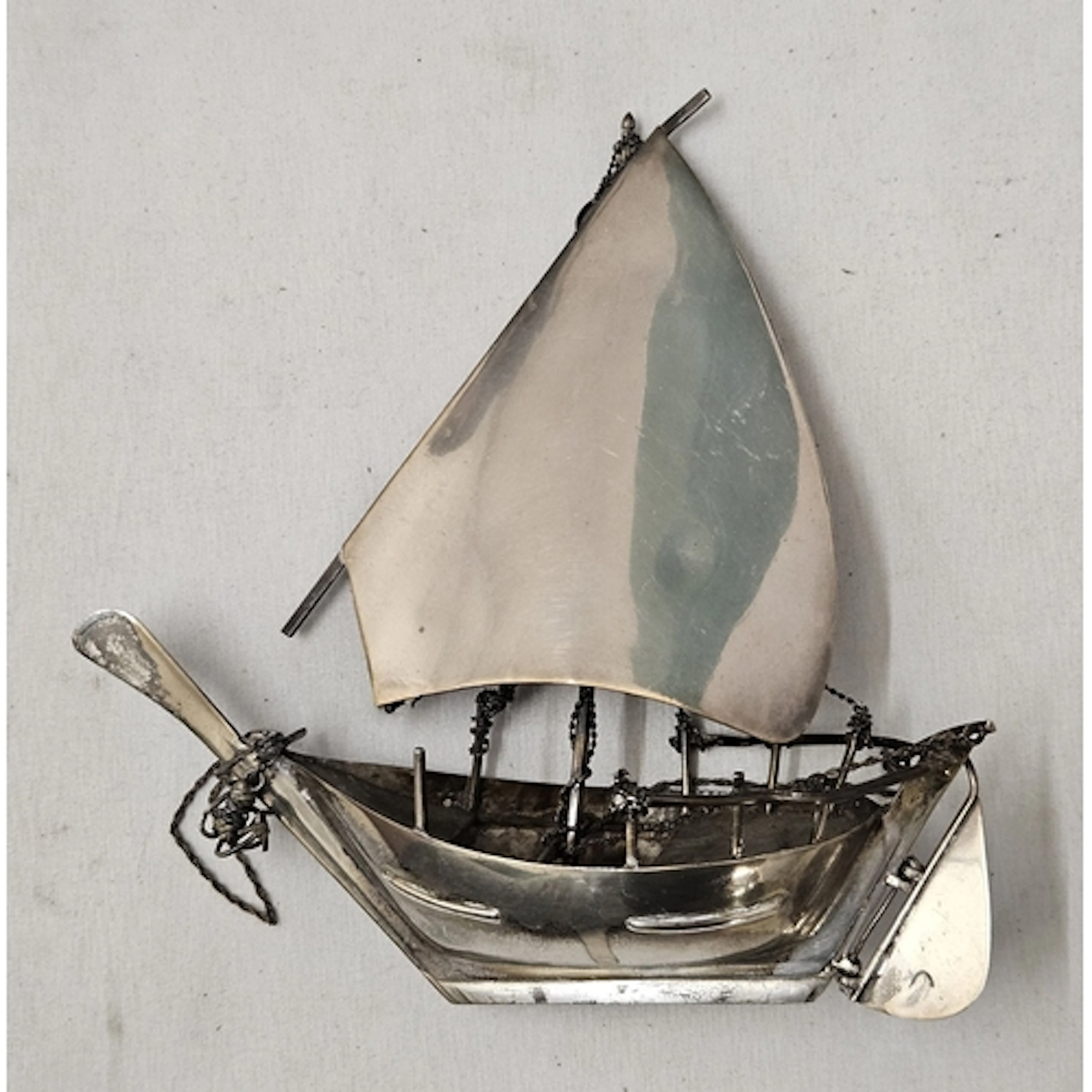 White Metal Model of an Oriental Boat approx. 16cm L x 17cm ...