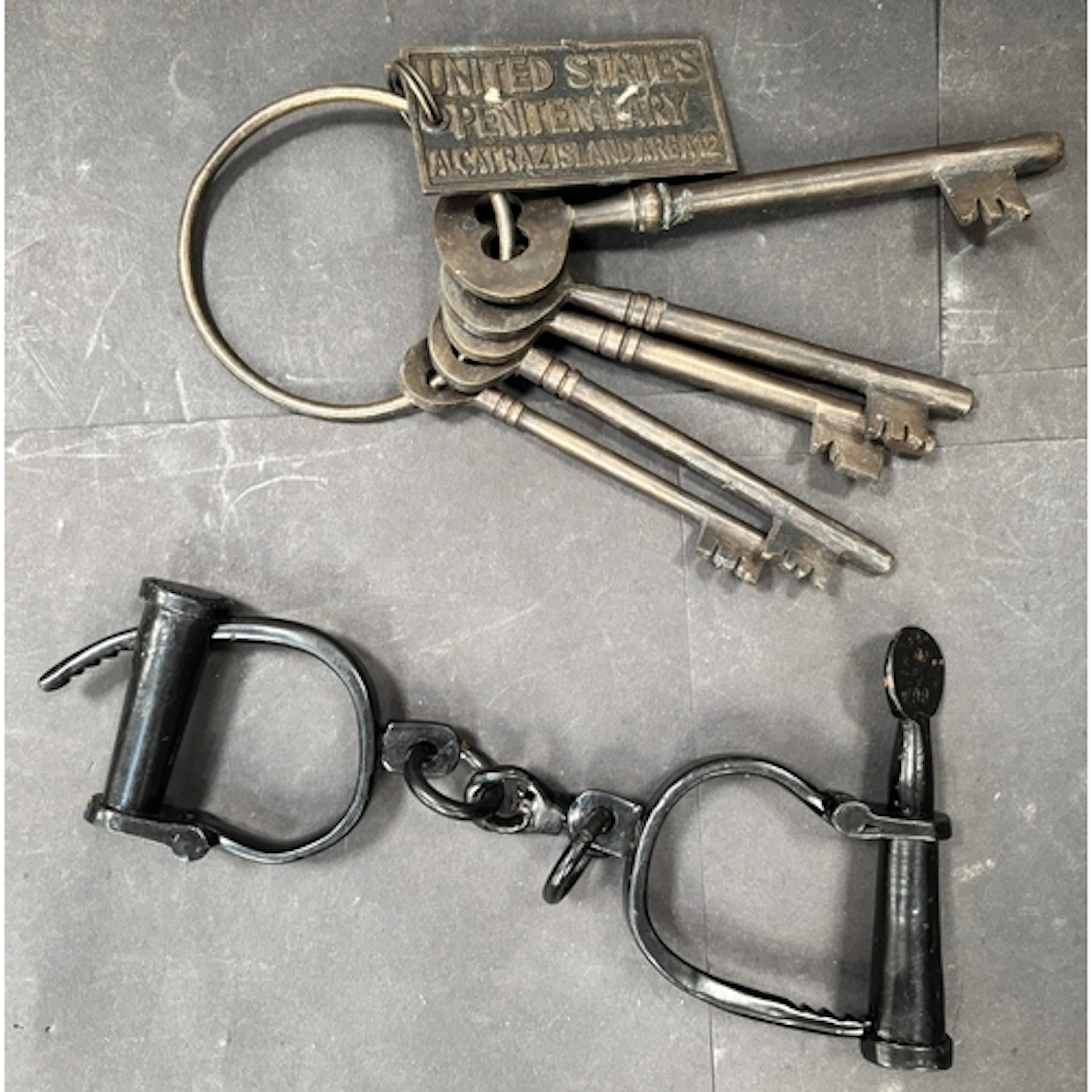 Brass jailer keys marked United States Penitentiary Alc...
