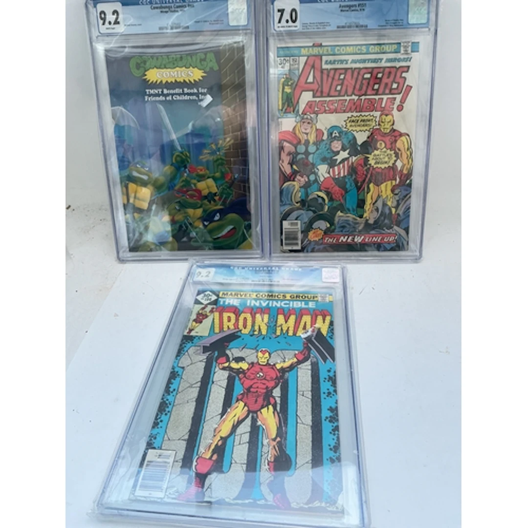 3 Graded Comics, Iron Man #100, Avengers #151 And Cowabunga ...