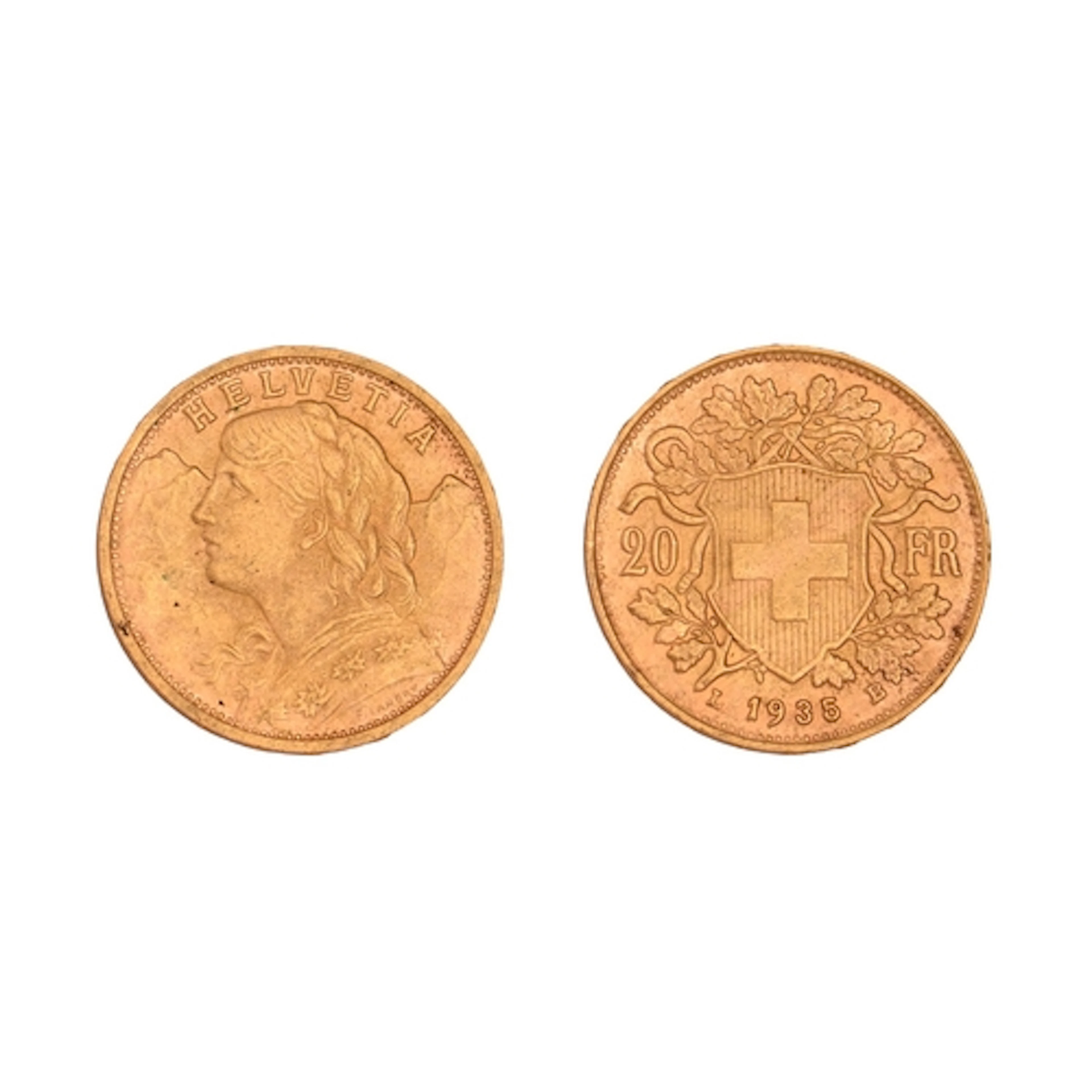 Gold coin. Switzerland, Twenty Francs 1935, 6.5g...