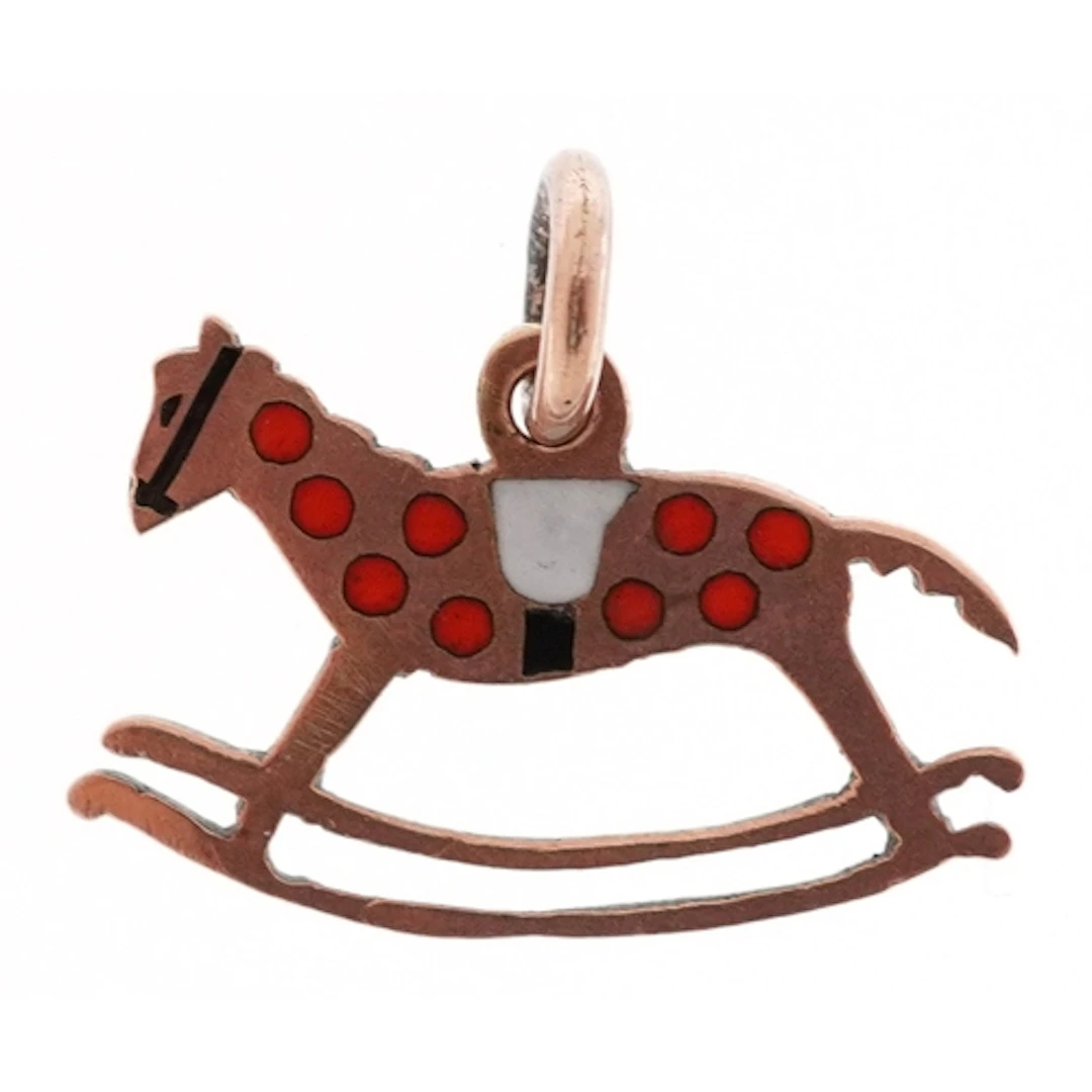 9ct gold and enamel charm in the form of rocking horse, 1.5c...