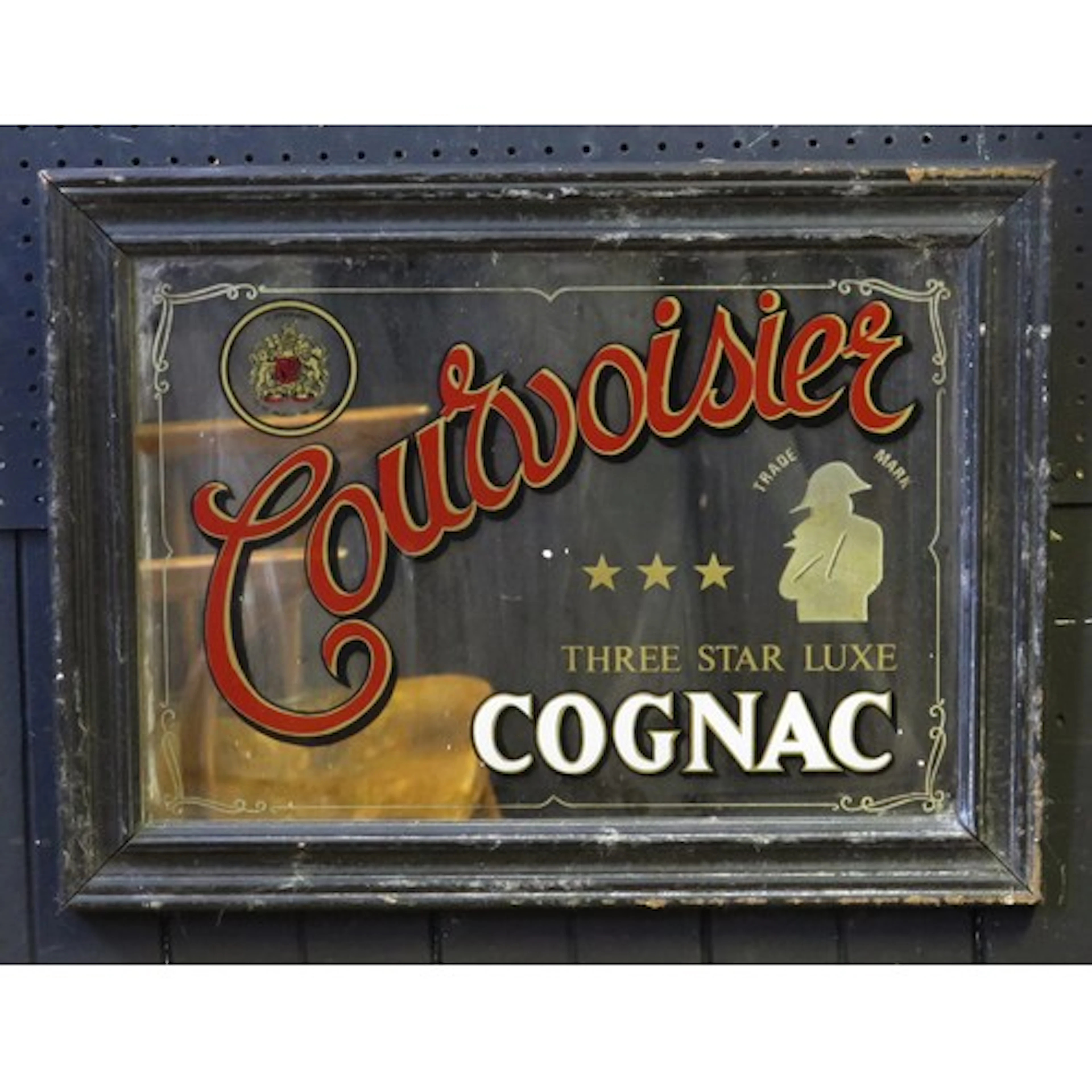 Courvoisier Three Star Cognac, advertising mirror, in ebonis...