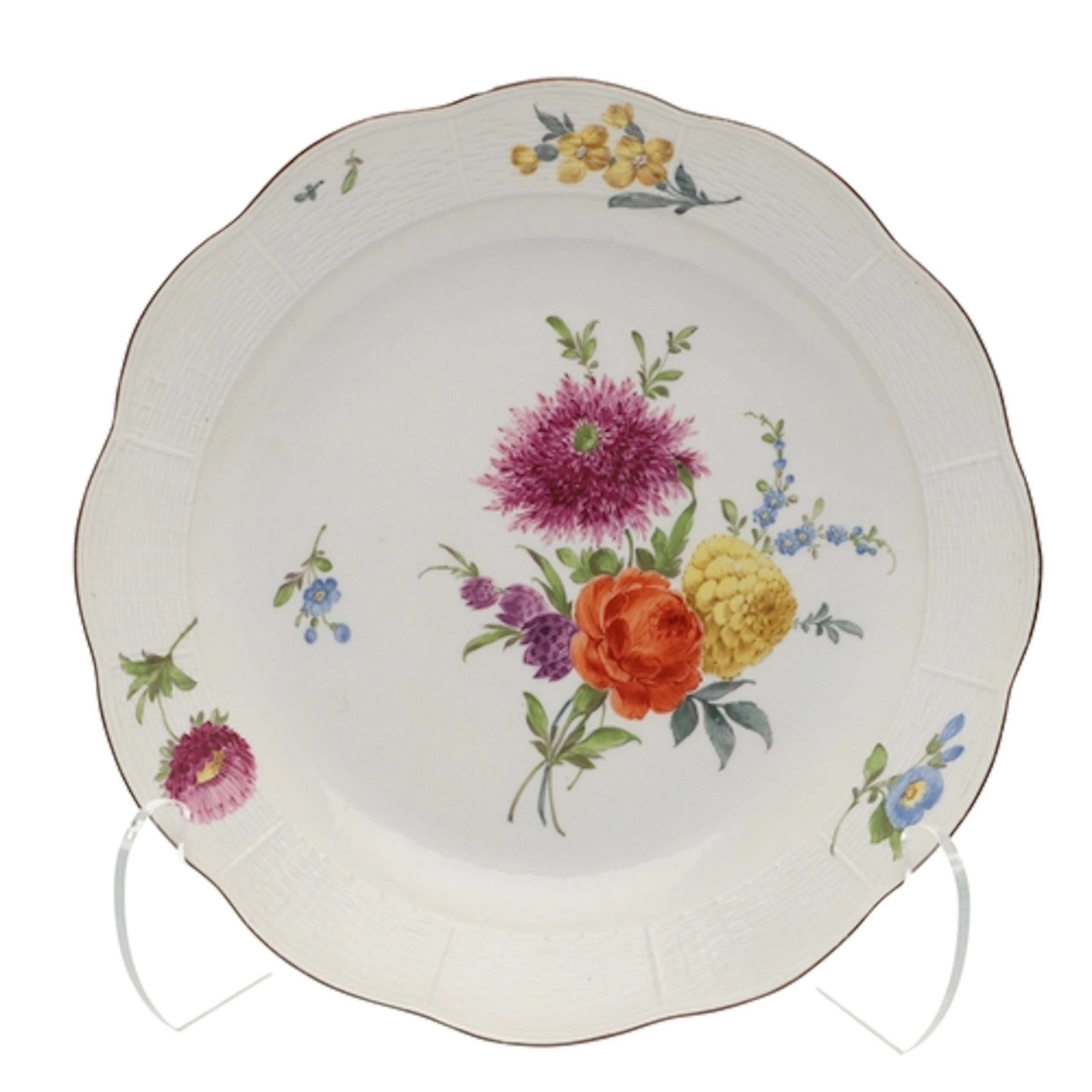 MEISSEN STYLE PORCELAIN DISH. A large porcelain dish painted...