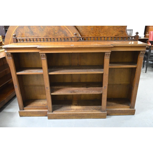 Edwards and Roberts Victorian oak breakfront open bookcase, ...